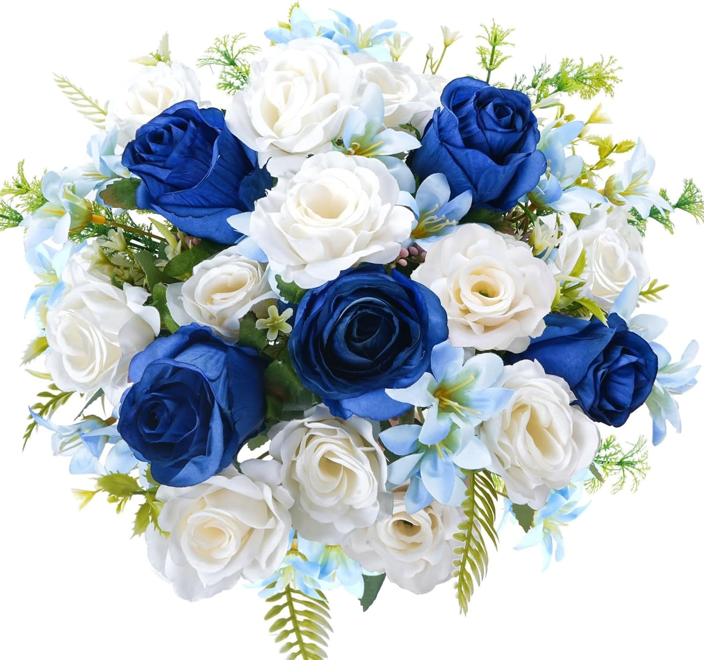 14" Fake Flower Bouquets Artificial Silk Rose Flowers Picks Decorations Faux White Blue Roses Floral Flower for Wedding Bride Spring Summer Table Centerpieces Home Kitchen Decor