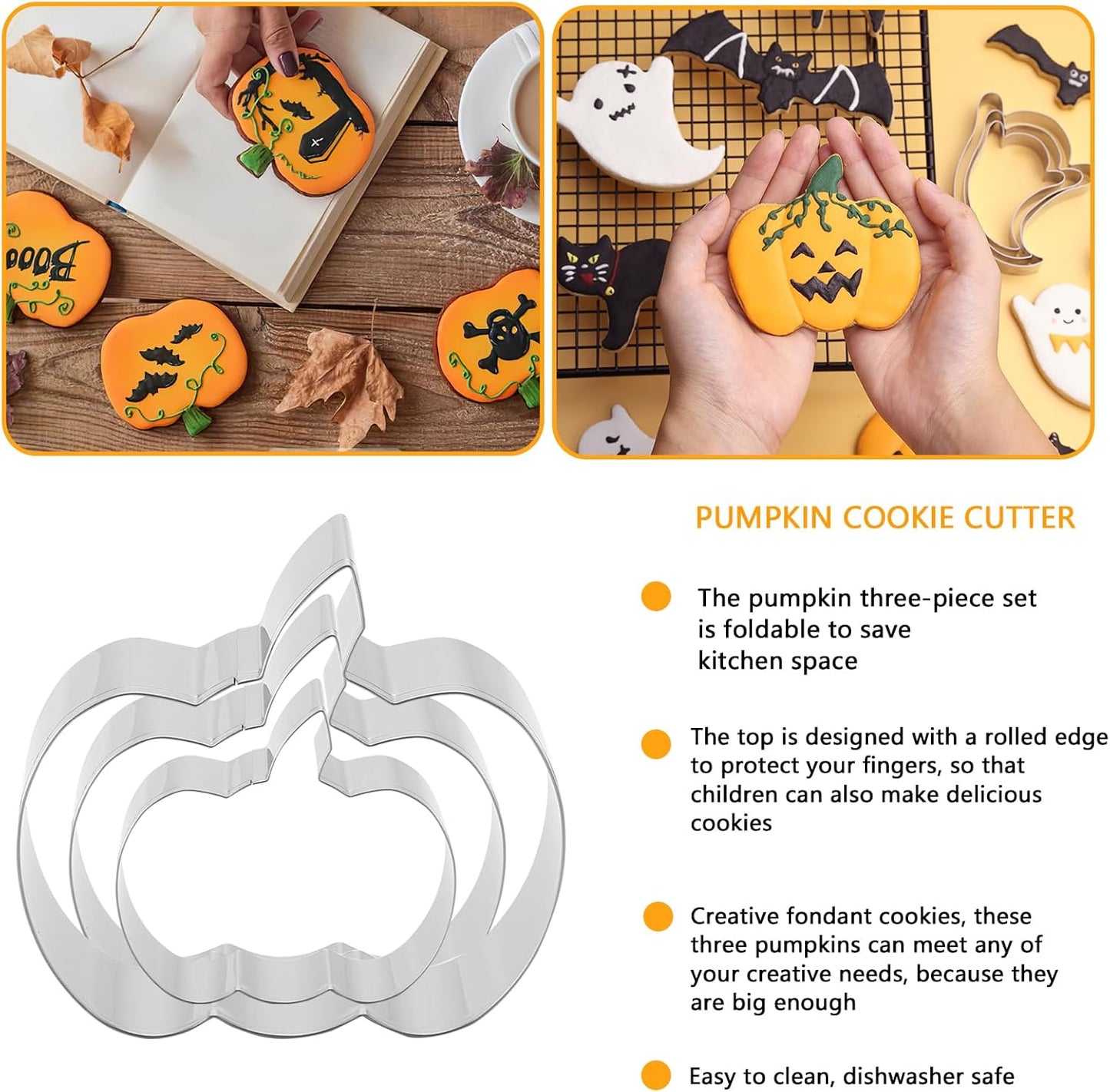 Pumpkin Cookie Cutters Set，3.54", 3.2", 2.87"- 3Pcs Halloween Thanksgiving Fruit Cookie Cutters for Holiday Party Decoration,0.98" Height