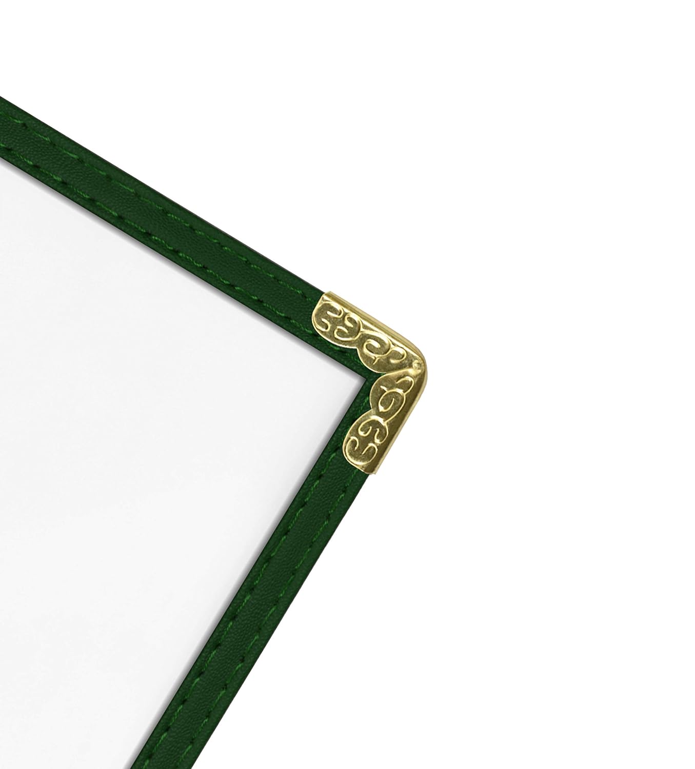 Goodsmart Restaurant Menu Covers – 25 Pack Green 8-View Booklet 8.5" x 14", Side-Loading Vinyl & Plastic Menu Holders, Clear Menu Sleeves, Leather-Style Café Covers with Gold Corners