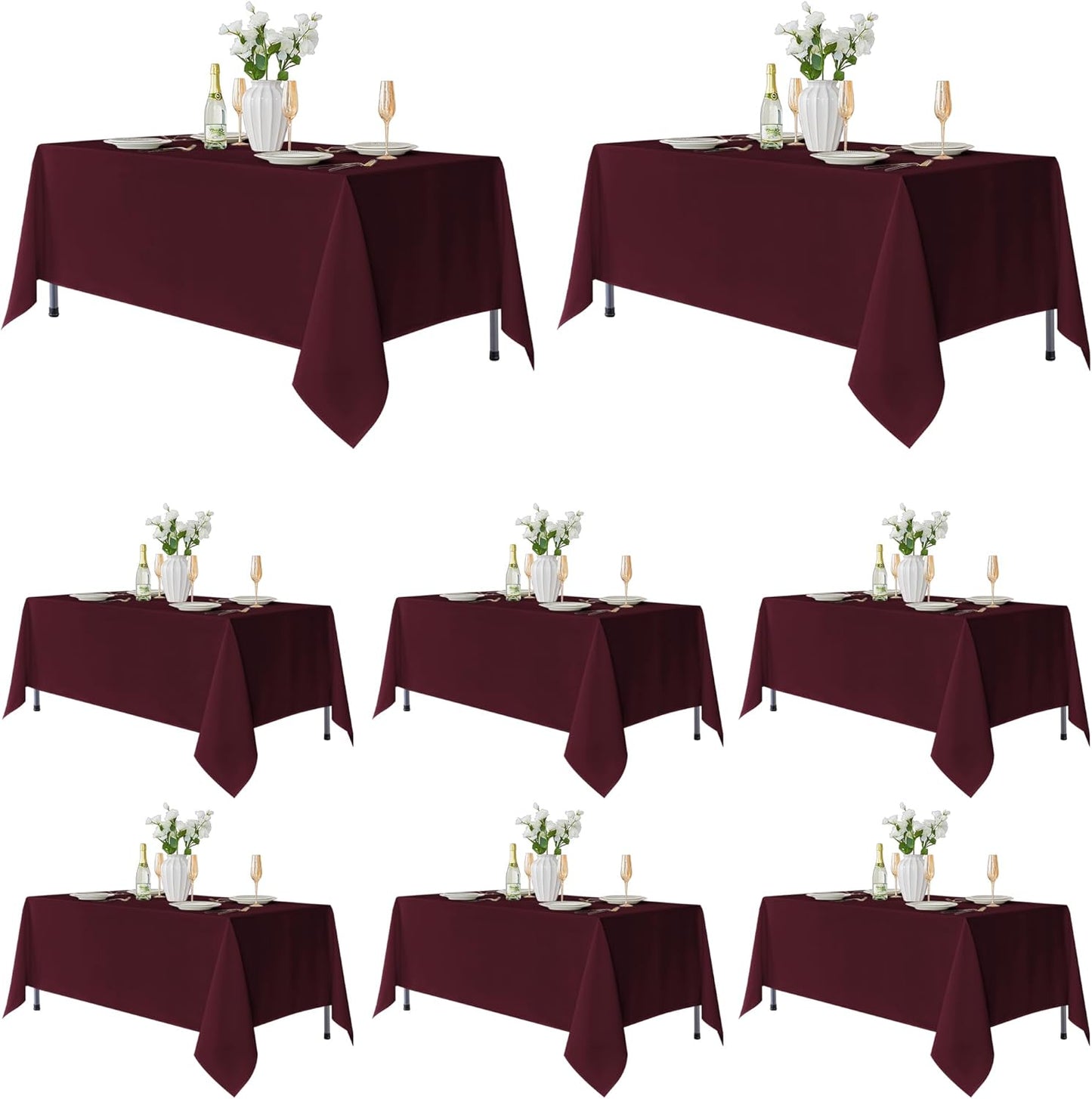 Fitable 8 Pack Rectangle Tablecloths: Stain Resistant Wrinkle Free Fabric Table Clothes, Washable Reusable Polyester Table Covers for Wedding Party Birthday Banquet Reception(Burgundy, 60x102 Inch)