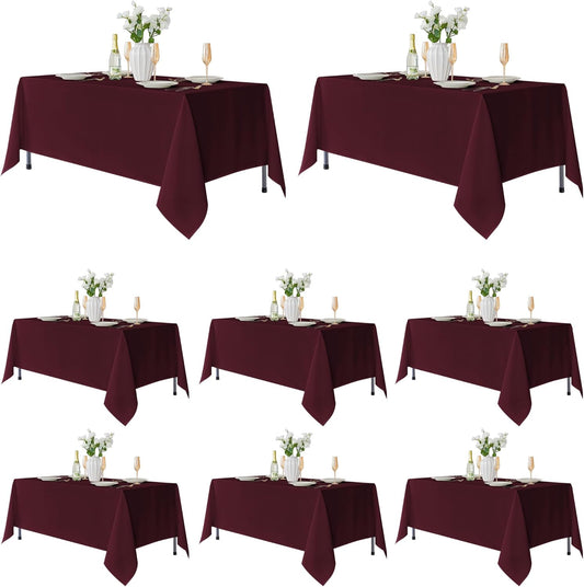 Fitable 8 Pack Rectangle Tablecloths: Stain Resistant Wrinkle Free Fabric Table Clothes, Washable Reusable Polyester Table Covers for Wedding Party Birthday Banquet Reception(Burgundy, 60x102 Inch)