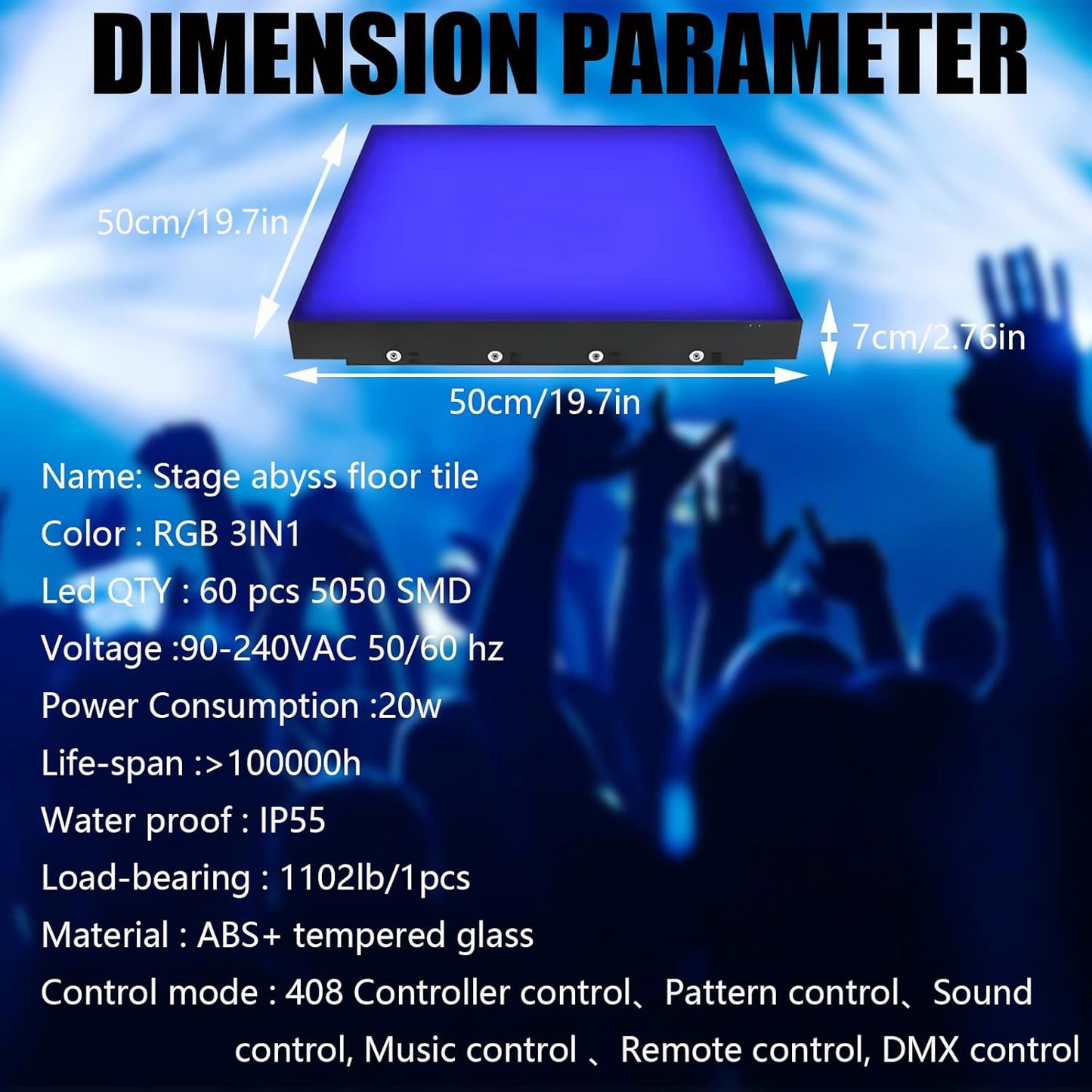 Dance Floor Stage Lights Tempered Glass Infinity Mirror Panel 3D Effect Led Dance Floor for Wedding Party Customizable (RGB-Magnetic, Customize)