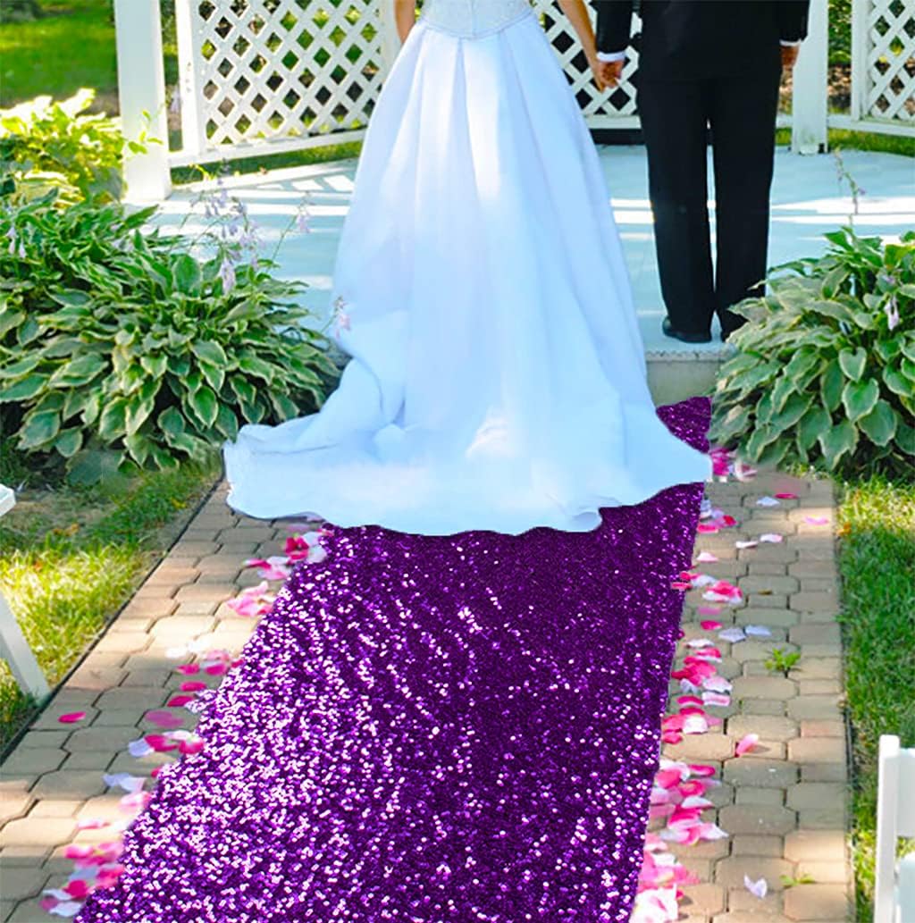 ShinyBeauty Sequin Aisle Runner Purple Glitter Carpet for Wedding & Party ， Sparkling Decorative Floor Mat ， Elegant Event Walkway （15ft x 2ft，Purple）
