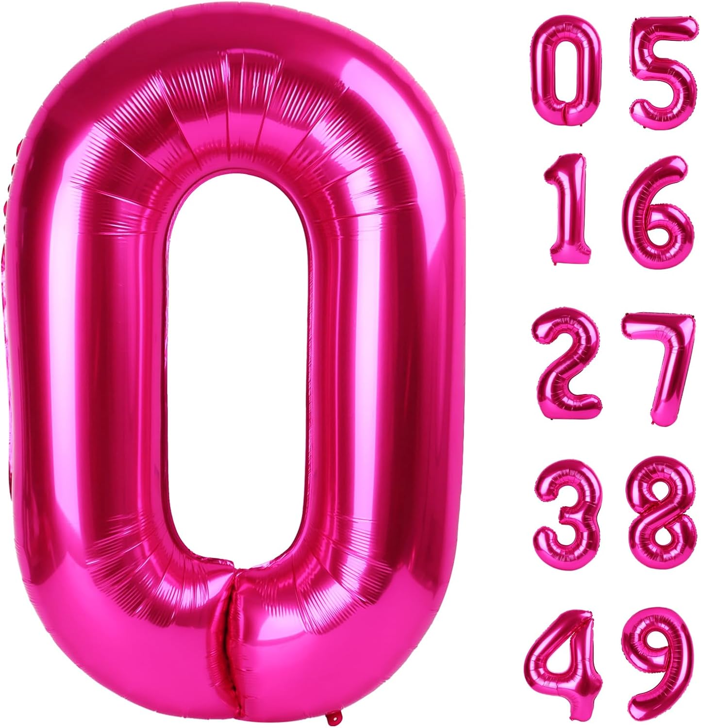 Hot Pink Helium Number Balloon 40 Inch, Giant Foil Hot Pink Number 0 Birthday Balloons, Large Numbers 10 20 30 40 50 60 70 80 90 100 2025, Party Celebration Supplies Decorations