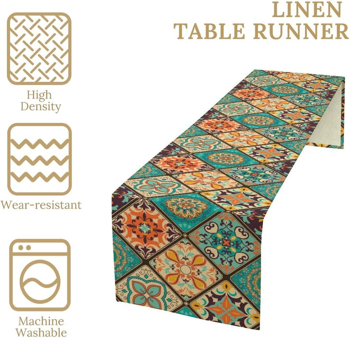 Boho Floral Table Runner,Vintage Bohemian Style Table Runner for Kitchen Dining Table Home Party Decoration 13x90 Inch