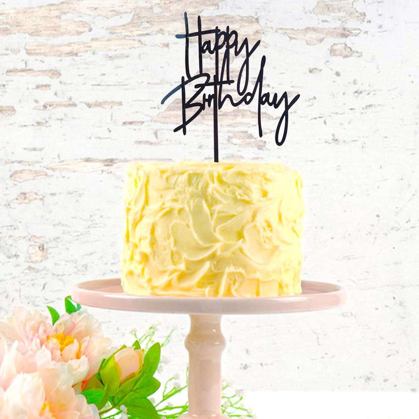 Black Happy Birthday Cake Topper – 1 pc, 5.3x3.9 Inch Acrylic Cake Decorations – Easy-to-Use Birthday Topper for Cakes, Cupcakes & Parties