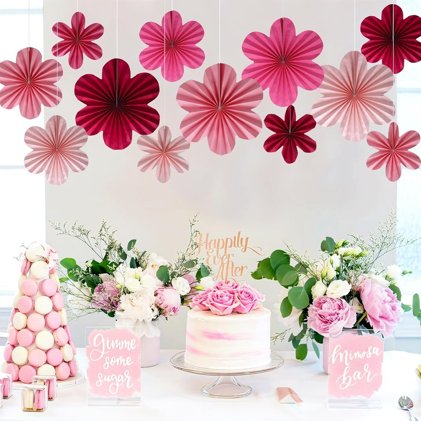 BestoFun 12 PCS Paper Flowers Fans Hot Pink Party Decorations Paper Flowers Decorations for Wall Girl Groovy Birthday Baby Shower Wedding Bachelorette Room Hanging Décor