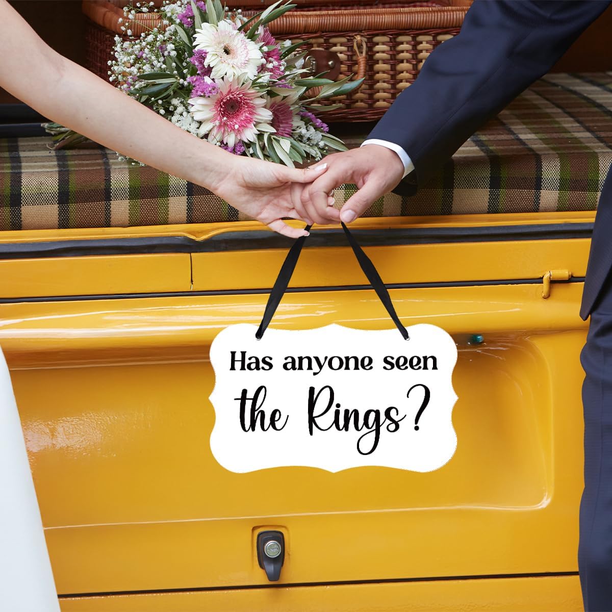 Acrylic Wedding Sign, Ring Bearer Sign, for Rustic Wedding Decor Signs, Acrylic Wall Art With Ribbon for Chairs Weddings Decoration and Event Party - Has Anyone Seen The Rings (White)