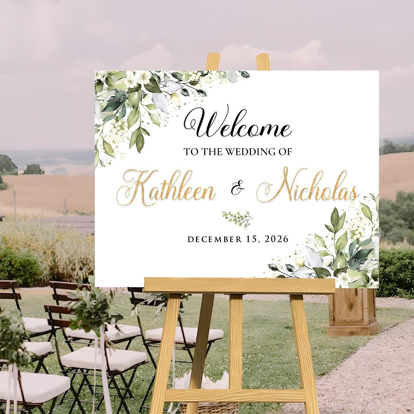 Wedding Signs For Ceremony And Reception, Wedding Welcome Sign, Wedding Welcome Sign Stand, Welcome Sign For Wedding Entrance, Greenery Theme Wedding Sign Decoration