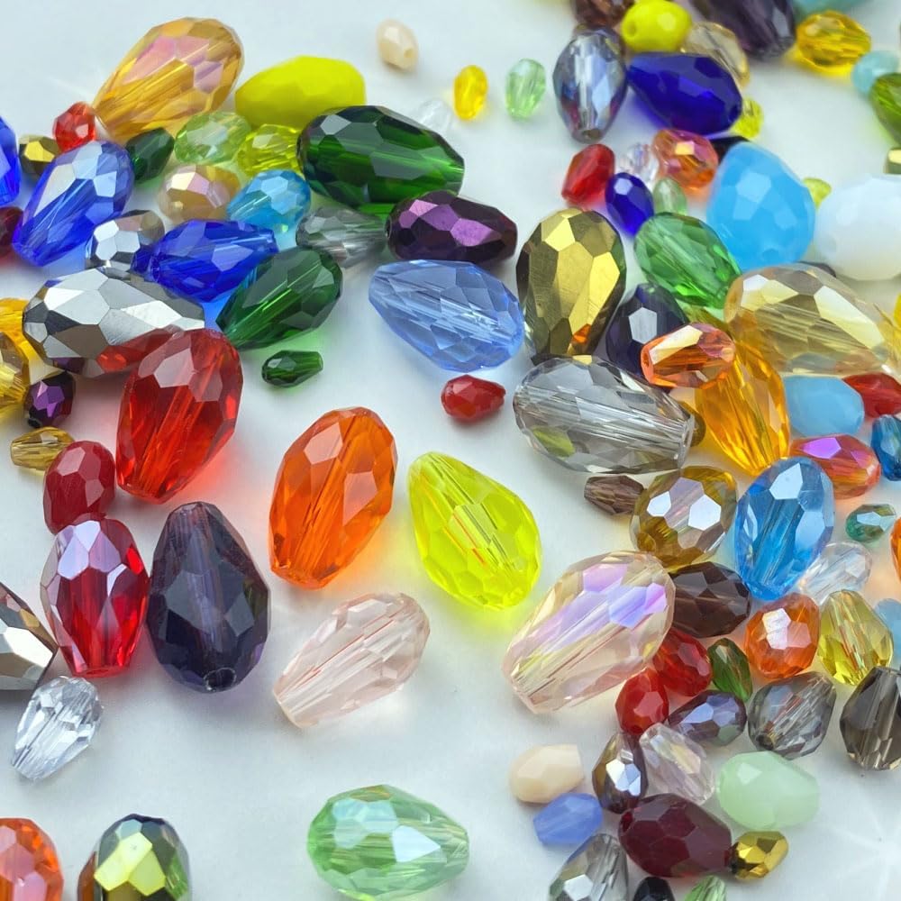 40pcs 10x15mm Teardrop Crystal Glass Beads Vertical Hole Faceted Loose Spacer Beads for DIY Craft Jewelry Making Necklace Bracelet Earring Wind Chimes(Red Series)