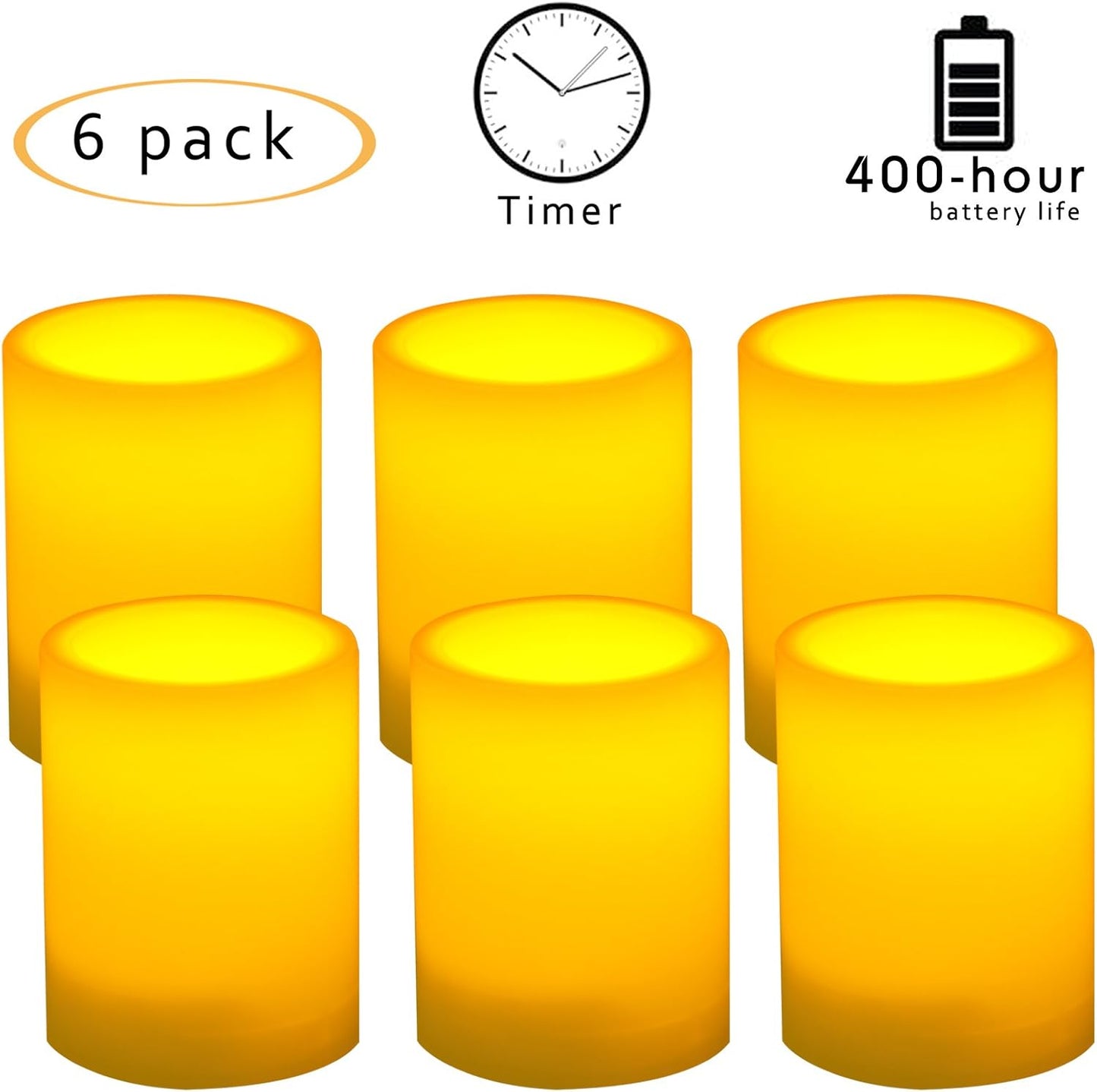 CANDLE CHOICE Battery Operated Flameless Votive Candles with Timer Long Lasting Realistic Flickering Electric Tea Lights Set Halloween Christmas Wedding Decorations Centerpieces Batteries Incl. 6 PCS