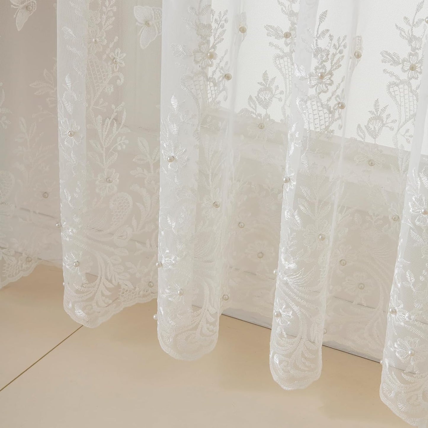 VISIONTEX White Sheer Voile Curtains, Decorative White Embossed Butterflies Rod Pocket Window Drapes for Home Kitchen, Living Room and Bedroom 54 x 95 Inch, Set of 2 Curtain Panels