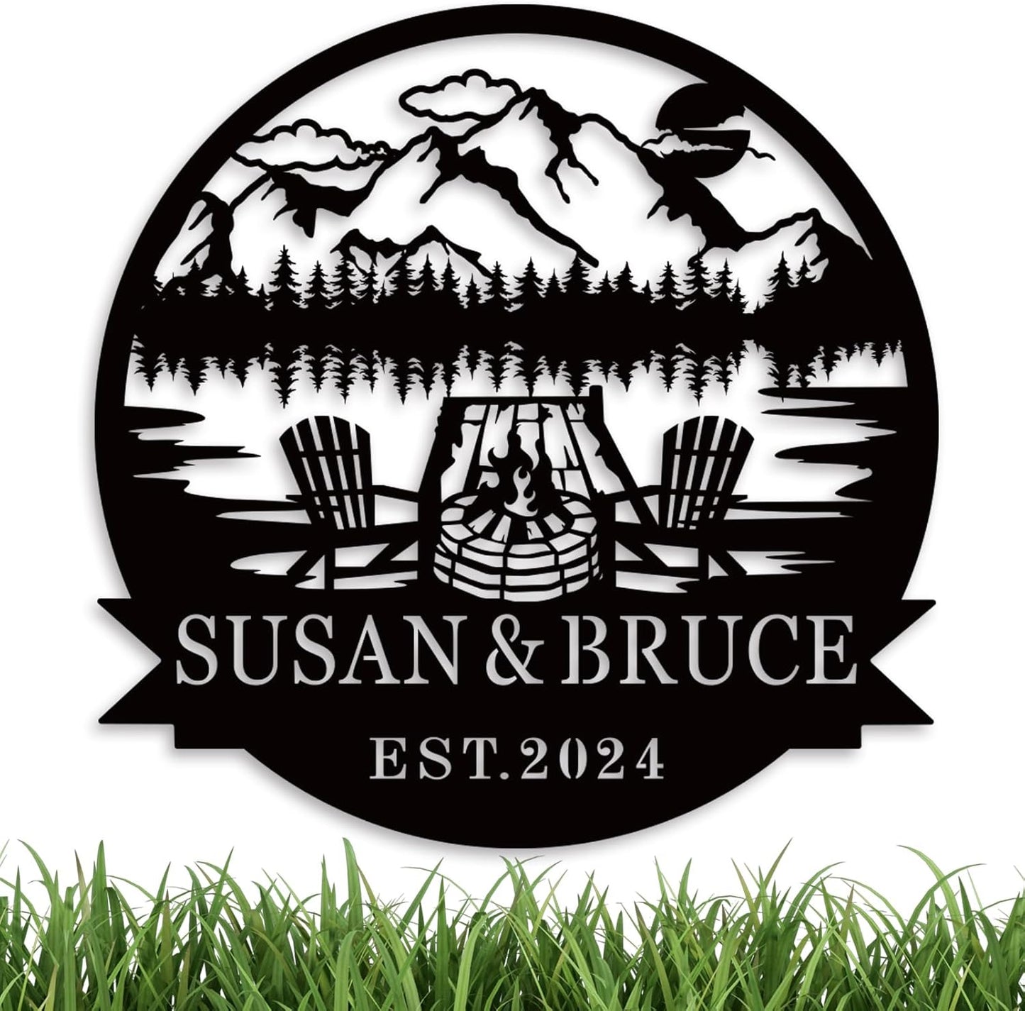 Custom Metal Family Name Sign, Custom Campfire Metal Name Sign, Campsite Monogram Forest Sign,Campsite Sign, Personalized Camping Gifts Fire Pit Sign, Camper Lover Gift, Design 183