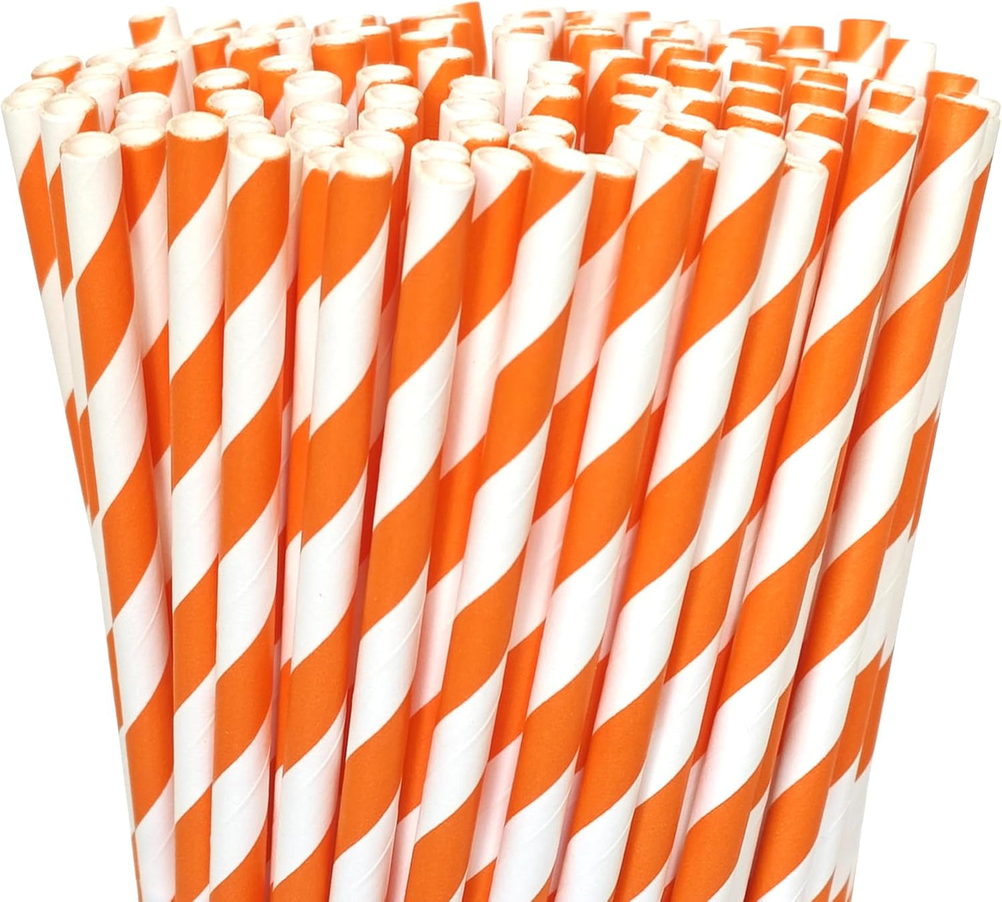 200 Orange Straws, Biodegradable Orange and White Paper Striped Straws for Coffee, Cocktail, Lemonade, Milkshake, DIY Decorations, Weddings, Bridal, Baby Shower, Party Supplies
