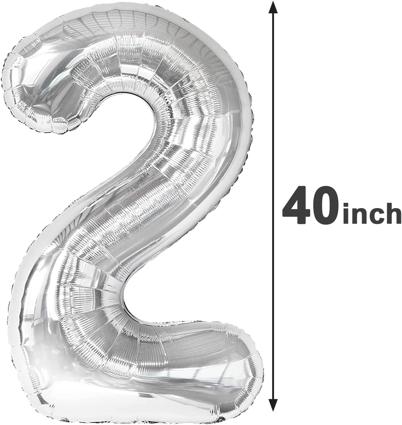 Silver 40 Inch Big Number Balloon Birthday Decoration, Number 2 Helium Balloon 12 20 22 23 24 26 2025 New Years Celebration, Boy Girl Baby Anniversary Party Graduations Supplies Decorations