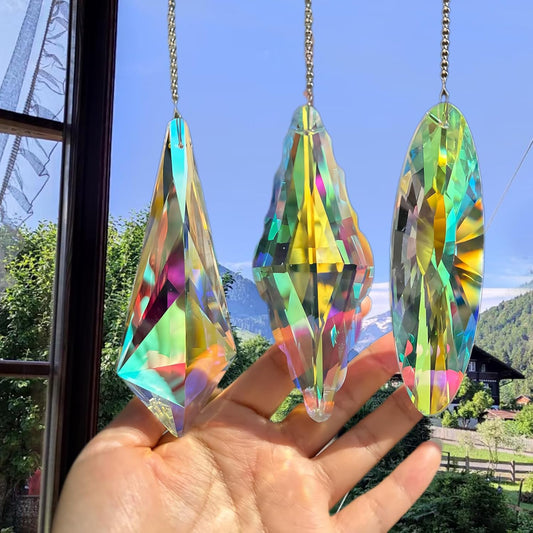 3PCS 5" Large Crystal Suncatcher Prisms - Hanging Crystals for Window & Garden, Sun Catchers with Prisms Decor | Creates Rainbows Indoors/Outdoors, Heavy Duty Hanging Crystals Decor