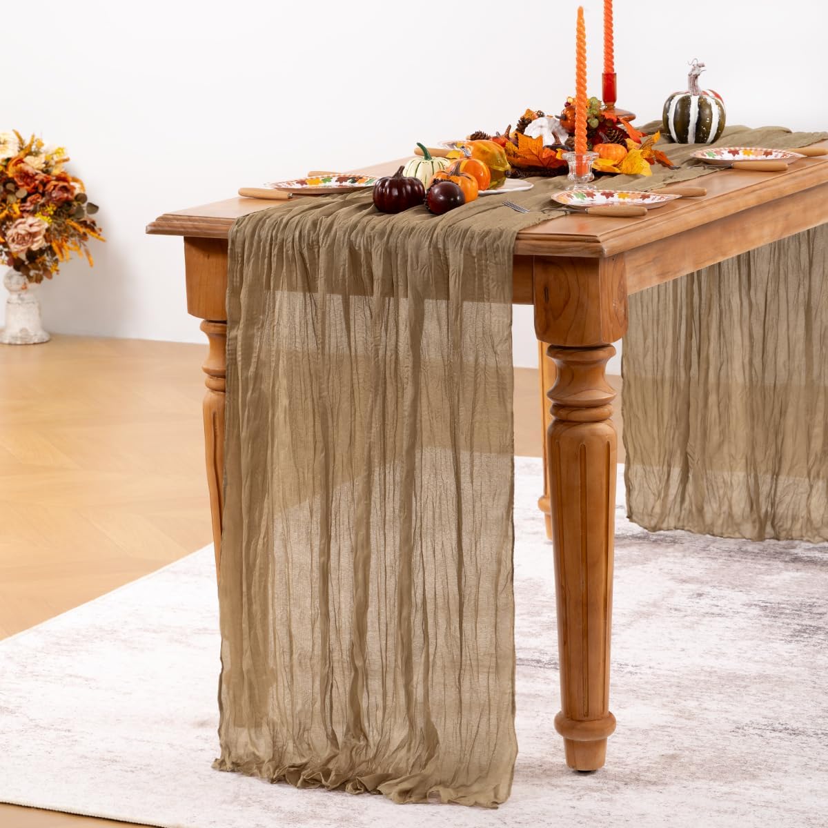 Nude Cheesecloth Table Runner Fall Table Runner Boho Gauze 120 Inches Coffee Cheese Cloth Fall Table Decorations for Thanksgiving Wedding Bridal Baby Shower Tea Party Decor