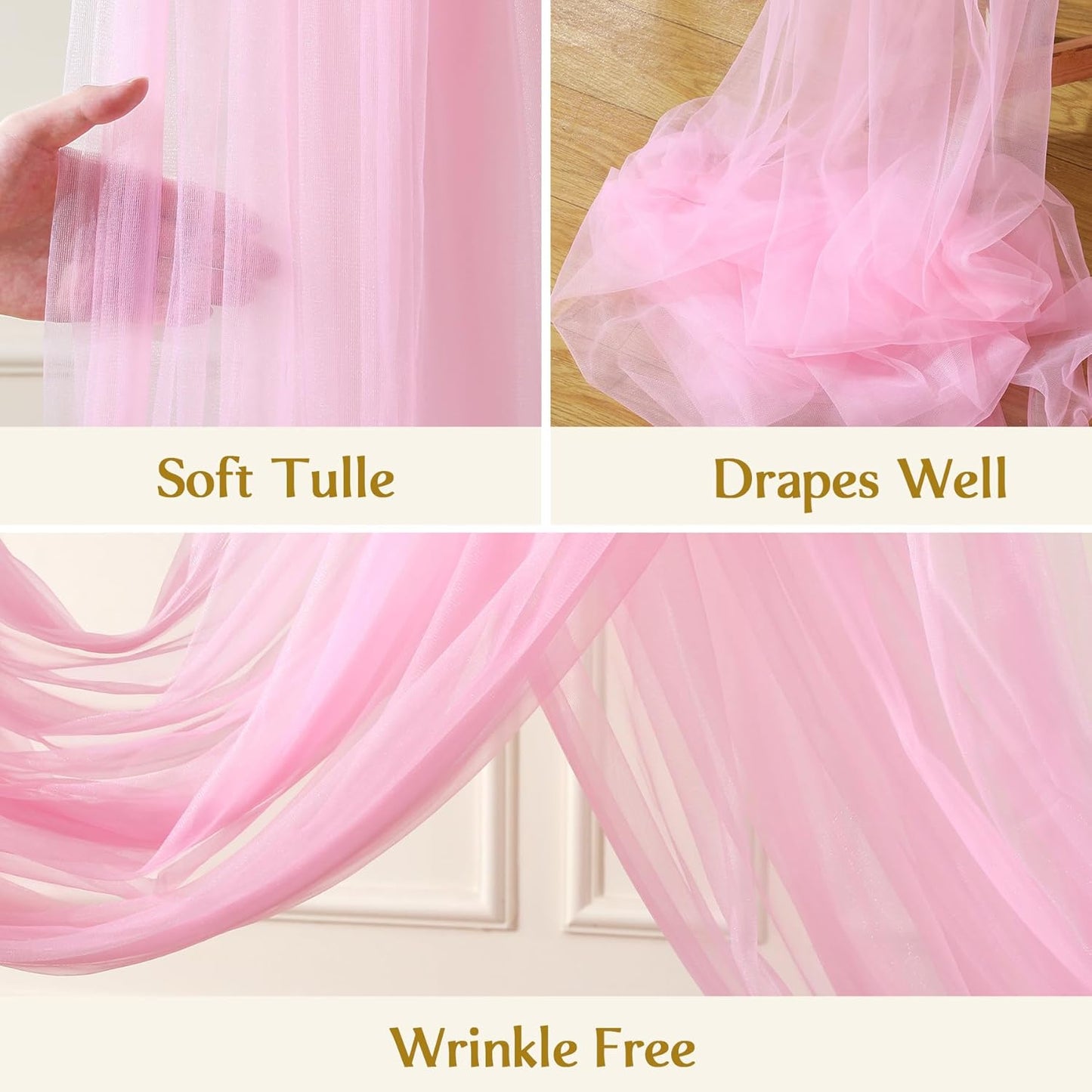 Wedding Arch Draping Fabric Backdrop 2 Panel 60" x 26Ft Pink Drapes Curtains for Wedding Reception Sheer Tulle Backdrop Curtain for Ceremony Birthday Party Baby Shower Arbor Ceiling Decorations