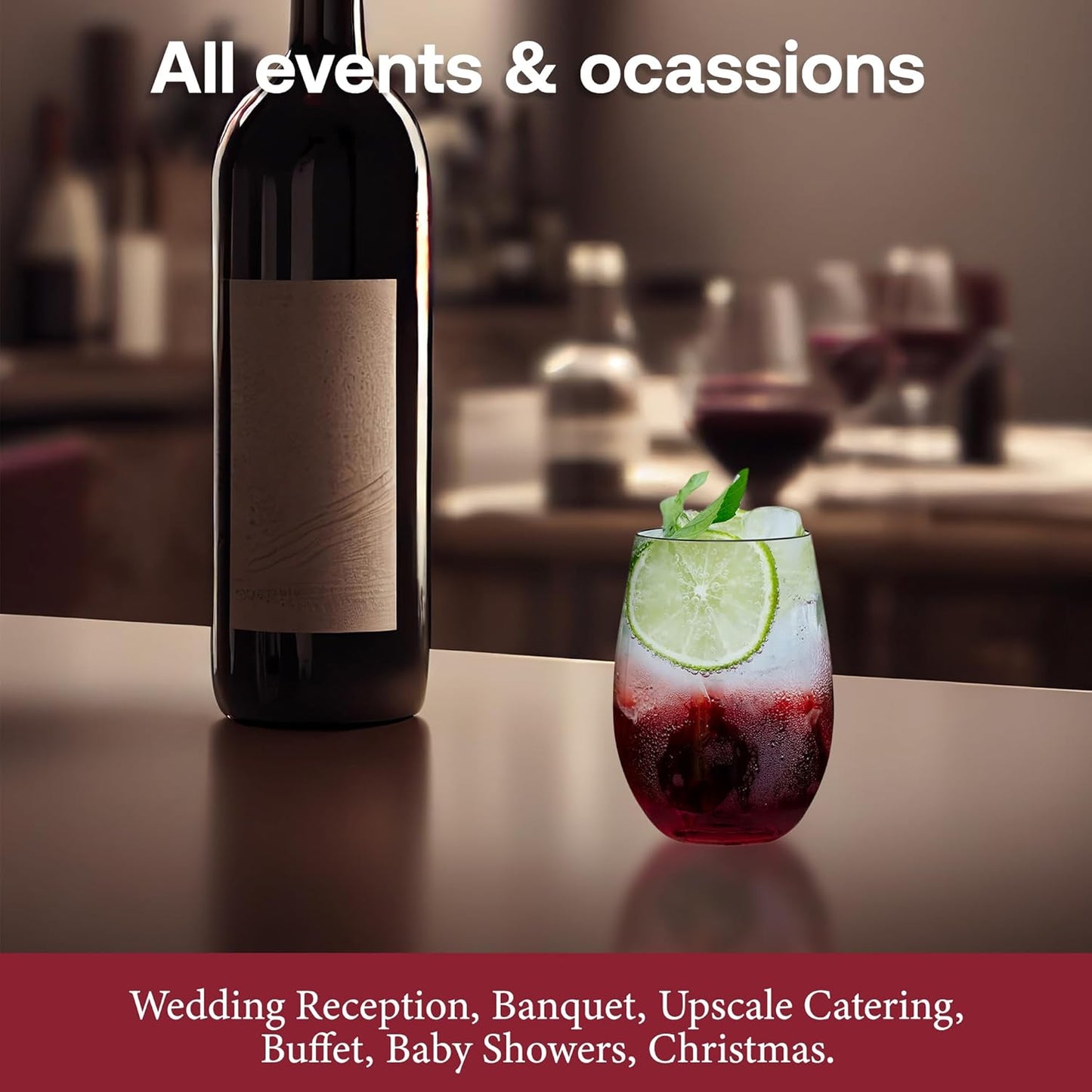 Smarty Had A Party 16 oz Clear Stemless Plastic Wine Glasses, Unbreakable Disposable Drinkware for Weddings, Parties, and Events, Bulk Set (64 Count)