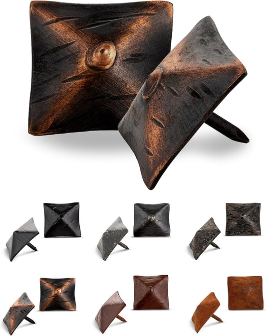 100 Pack 1.25" Square Head Iron Clavos Decorative Nails – Oil Rubbed Bronze – Handmade Rustic Square Fasteners for Farmhouse Shutters, Faux Wood, Barn Doors, and Gates – Ornamental Wood Accent