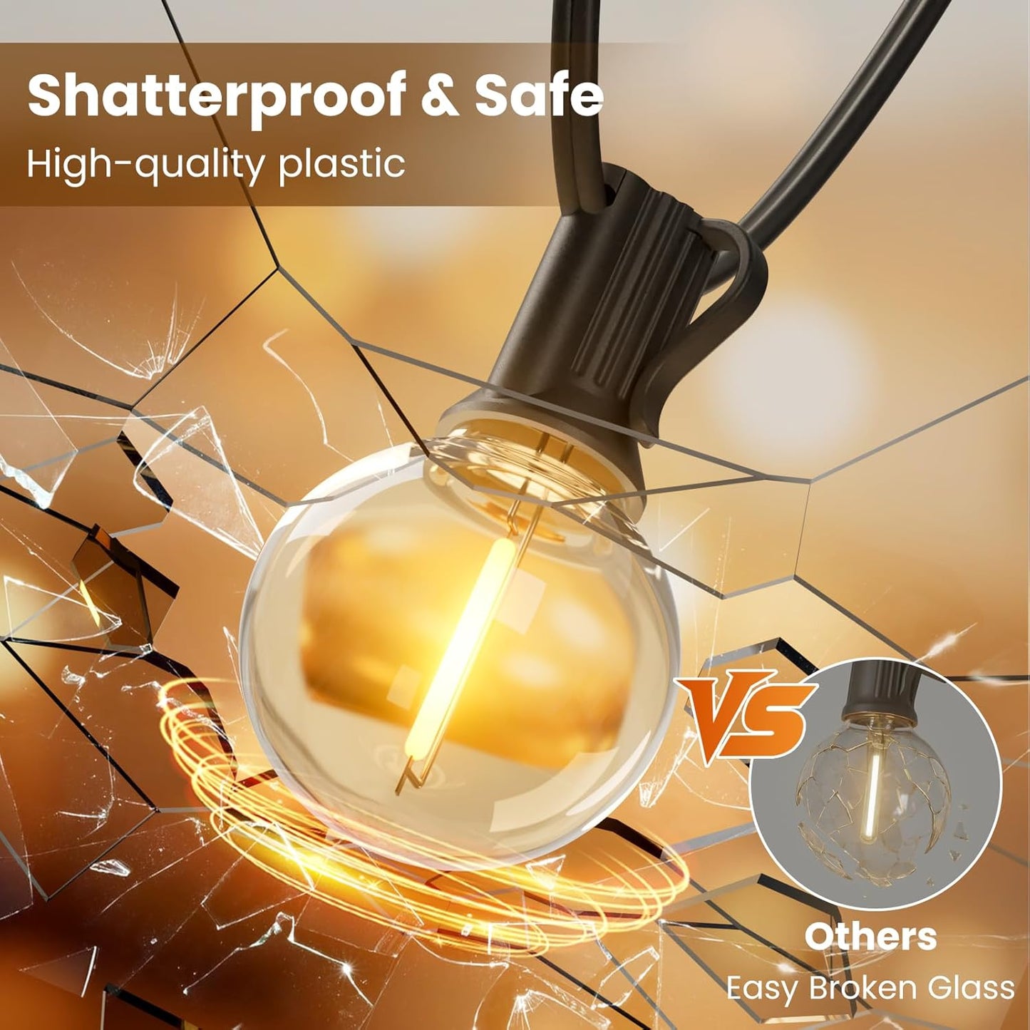 RTTY Outdoor String Lights 400 ft, 4 Pack 100 ft G40 Led Patio Lights with 52pcs Bulbs,Shatterproof Waterproof Connectable Hanging Globe for Porch Cafe Bistro Backyard Gazebo Balcony Party