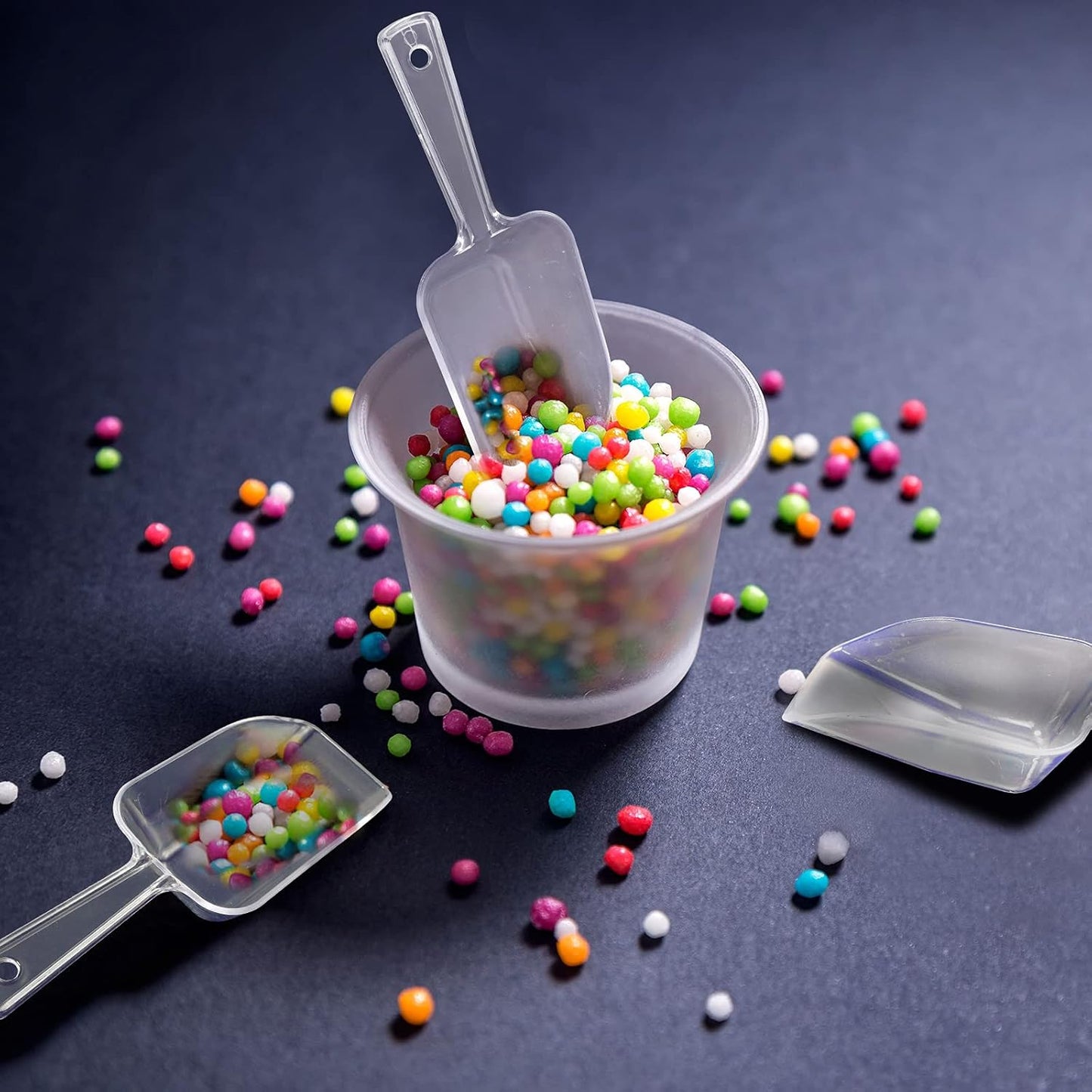 Roshtia 12 Pcs Plastic Serving Tongs Mini Kitchen Tongs Utility and Plastic Kitchen Scoops Clear Ice Scoop Mini Clear Buffet Scoop for Candy Dessert Buffet Ice Snack Coffee Tea