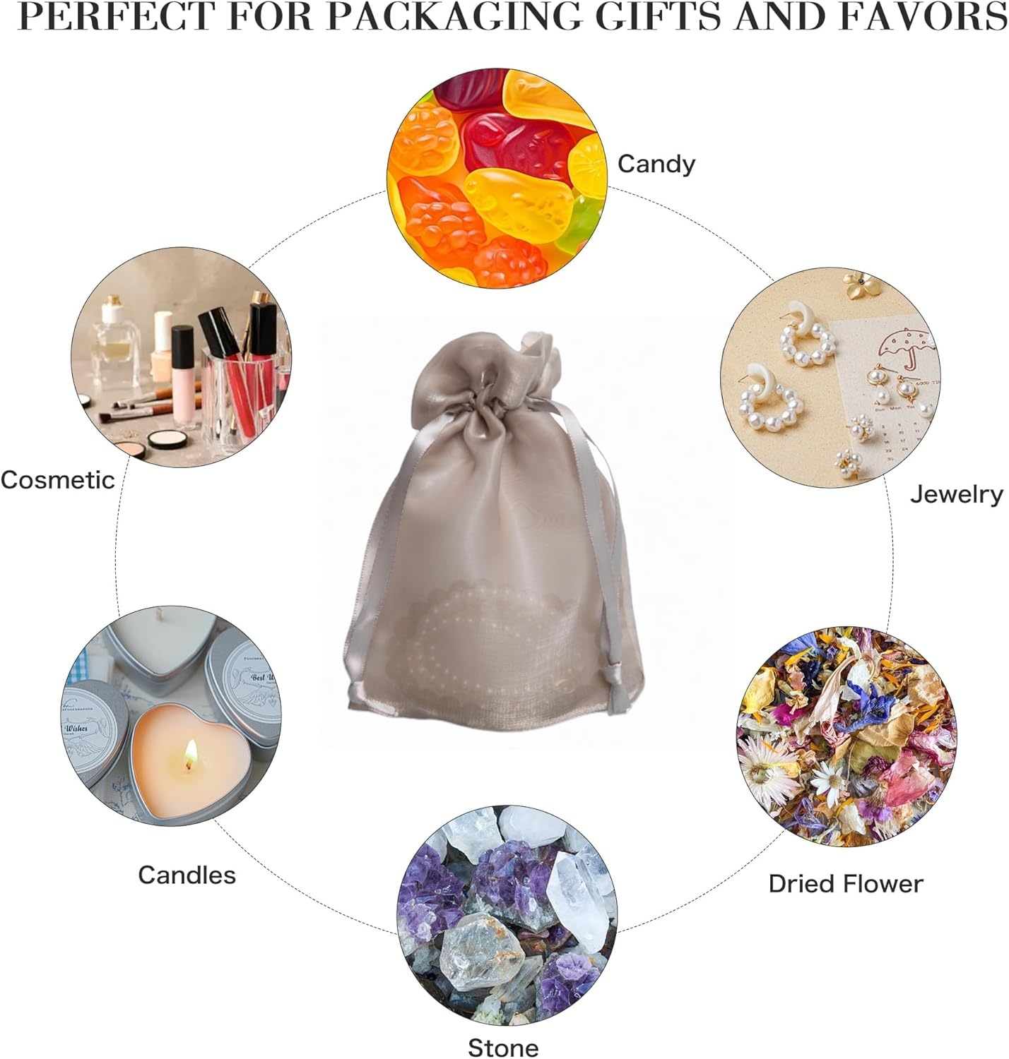 QIANF 20 Pcs Champagne Small Organza Bags 3X4 inch for Wedding Favors with Drawstring, Mini Mesh Gift Bags Jewelry Pouch for Candy Bridal Shower Party Favor Baby Shower Christmas