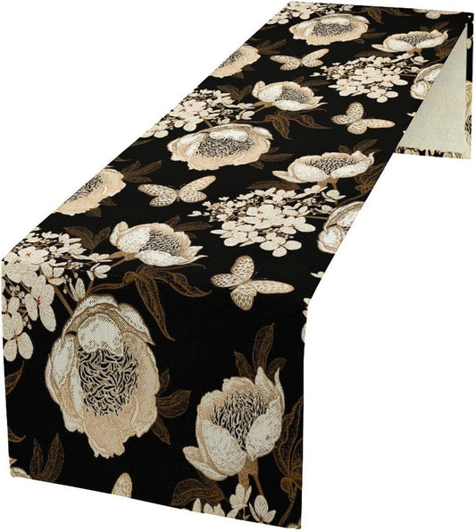 Watercolor Peony Table Runner, Modern Kitchen Dining Room Bohemian Floral Tabletop Decoration for Kitchen Cafe 13x36 Inch