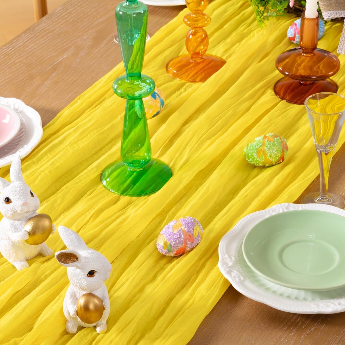 Lemon Yellow Cheesecloth Table Runner 6 Pack Fall Table Runners Boho Gauze 120 Inches Yellow Cheese Cloth Fall Table Decorations for Thanksgiving Wedding Bridal Baby Shower Parties Decor