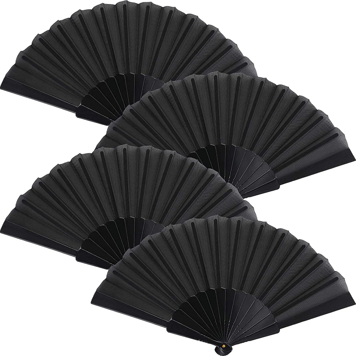 HUNANBANG 4 Pieces Folding Hand Fans Church Wedding Gift, Party Favors, DIY Decoration Gift Size9 Wholesale (Black 4pack)