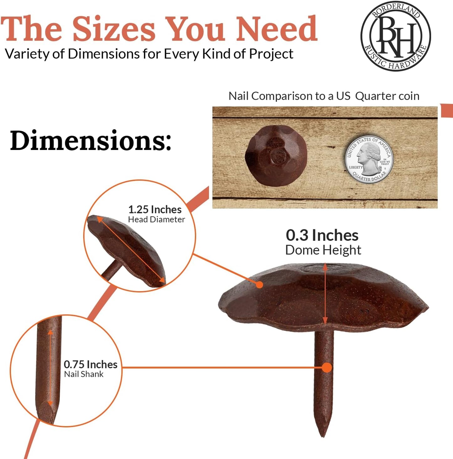 50 Pack 1.25" Round Head Iron Clavos Decorative Nails – Sealed Rusted – Handmade Rustic Round Fasteners for Farmhouse Shutters, Faux Wood, Barn Doors, Shutters, Gates – Ornamental Wood Accent