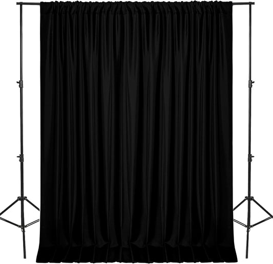 DWCN 10x8 FT Black Backdrop Curtains for Parties, Photography Backdrop Drapes with Rod Pockets for Wedding Decorations Stage Birthday Family Gatherings, 2 Panels 5ft x 8ft