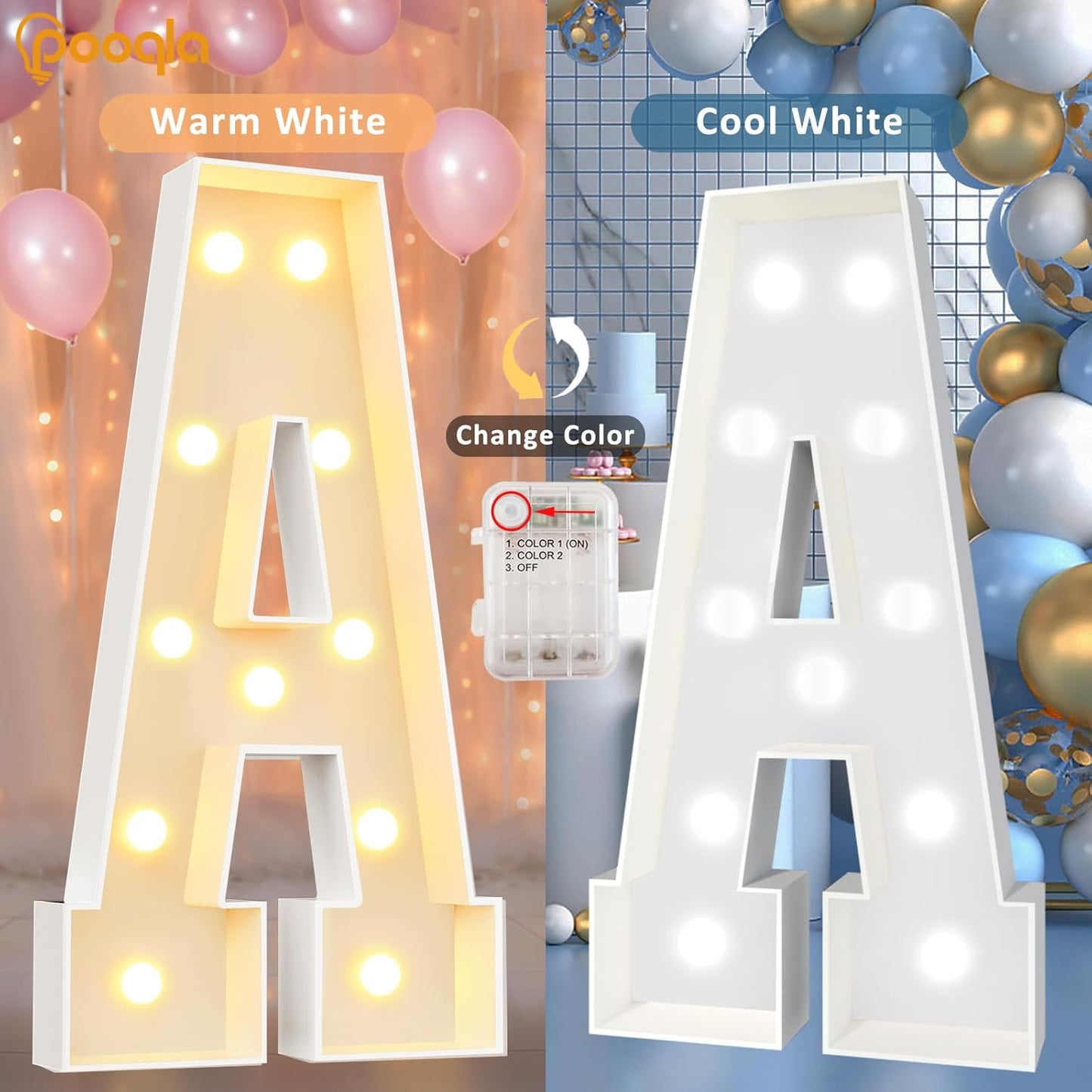 Pooqla 4 FT Marquee Light Up Letters, Cool White and Warm White Giant LED Sign Marquee Letter 4 Feet Tall，Big Mosaic Letter V for Balloons Birthday Party Anniversary Wedding Decorations