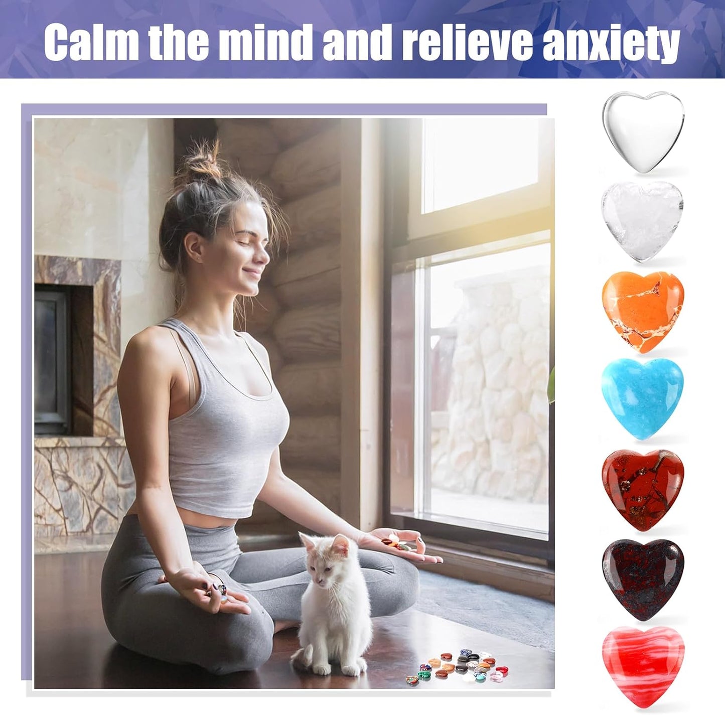 100PCS Worry Stones Heart Shape Healing Crystals, Anxiety Crystal Bulk 0.8 Inch Gem Stones Rocks Crystals Natural Cute Pocket Meditation Heart Beads Wholesale Set Gifts