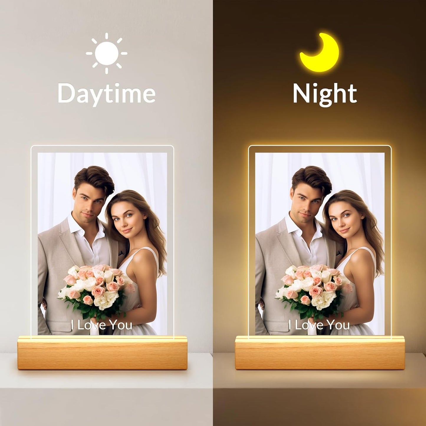 Custom Picture Frames with Photo, Personalized Photo Frame with Night Light, Customized Picture Frames, Personalized Anniversary Photo Gifts for Women, Men, Him, Her, Couple, Boyfriend, Girlfriend