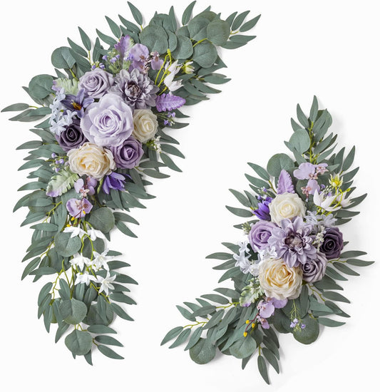 ponatia Wedding Arch Flowers (Pack of 2), Artificial Purple Flowers for Wedding Welcome Signs Decorations and Arch Flower for Ceremony Reception Decoraction (Lilac & Cream)