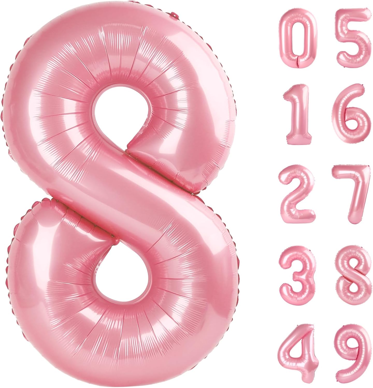 Pearlescent Pink Foil Number 8 Balloon 40 Inch, Helium Mylar Eight Number 8 18 28 38 48 58 80 88 Birthday Balloons, 8th Pearl Pink Women Men Wedding Anniversary, Graduations Party Supplies