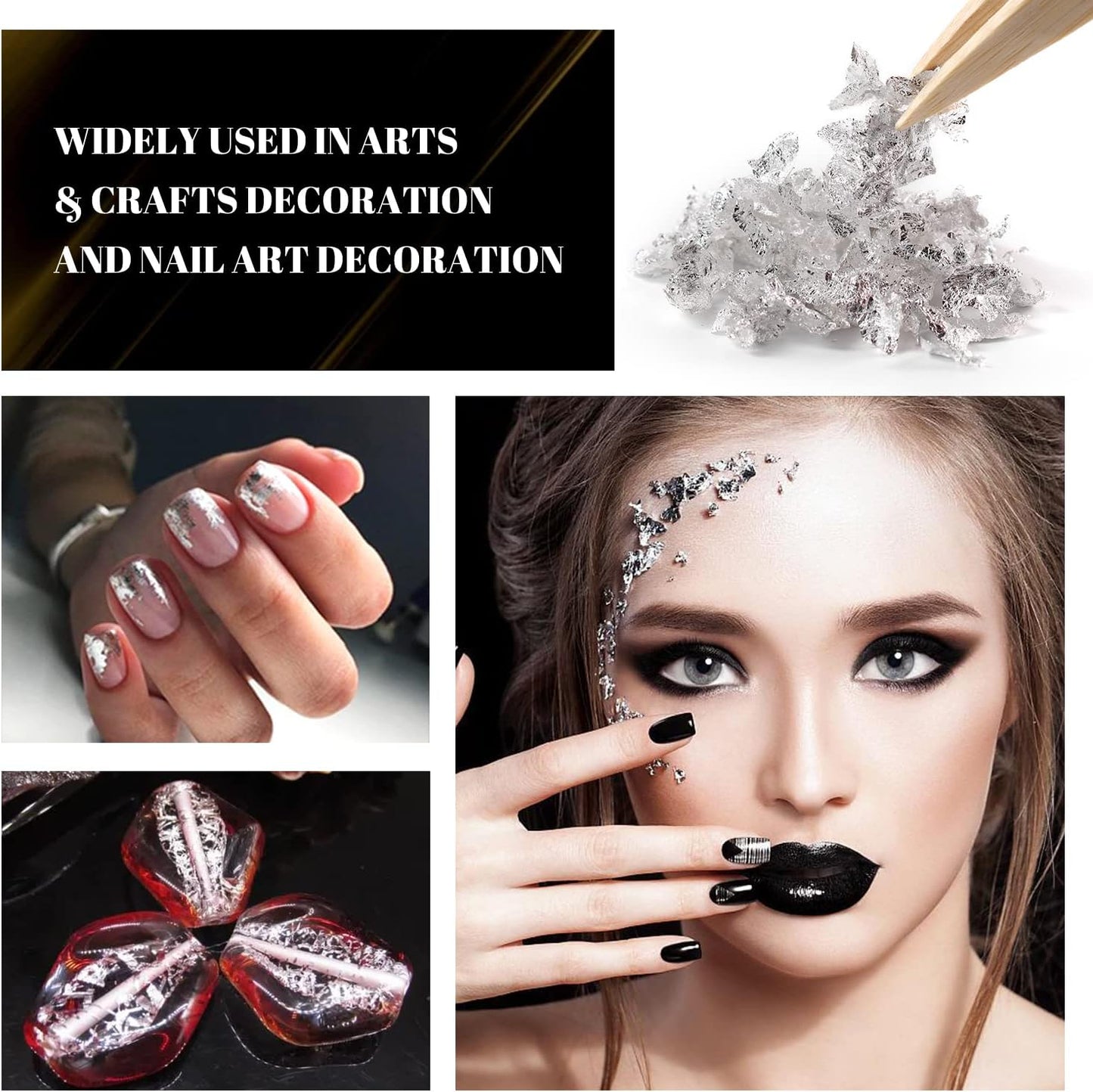 Cobakey Edible Silver Leaf - 50mg Silver Flakes for Cake Decoration (Cupcake, Chocolate, Steak, Drink & Cooking), Edible PureSilver with Edible Glitter & Wooden Tweezers