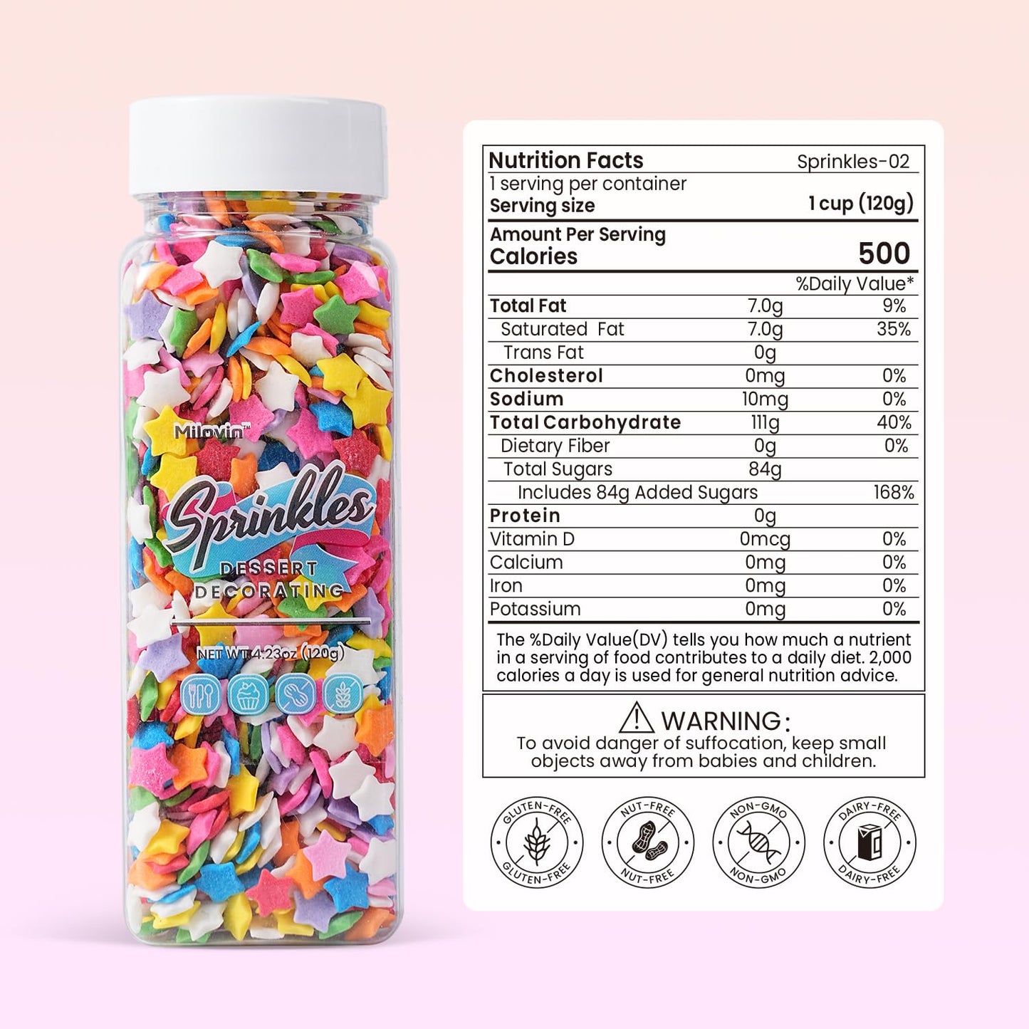 Star Sprinkles, Edible Confetti Sprinkles, 4.23oz Rainbow Sprinkle for Cake Decorating, Cupcakes, Baking, Donuts, Ice Cream Topper, and Cakecircle(120g)
