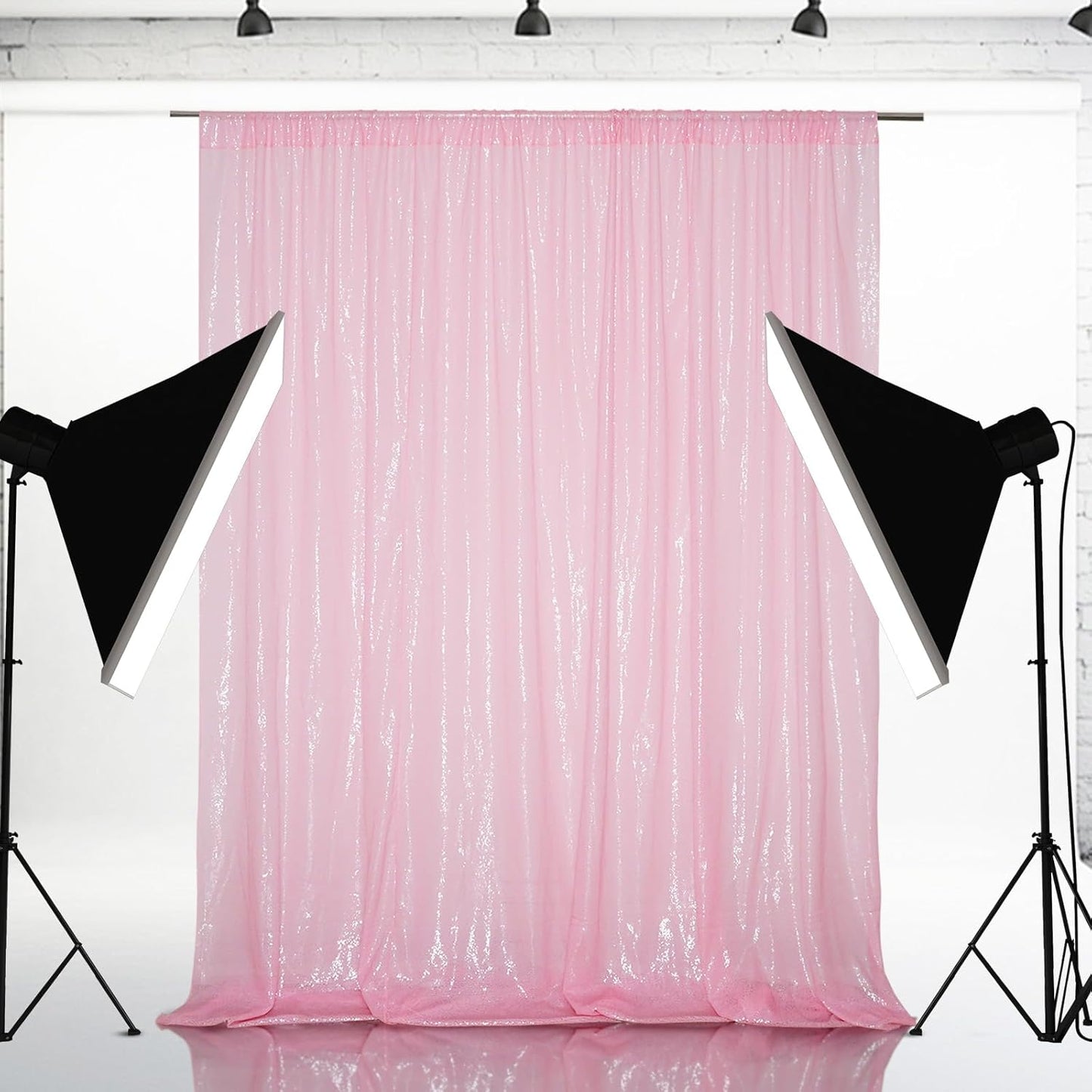 Eternal Beauty Pink Sequin Backdrop, 7x7 Ft Glitter Background Curtains for Shimmer Photography Party Wedding Birthday Back Drop Decor