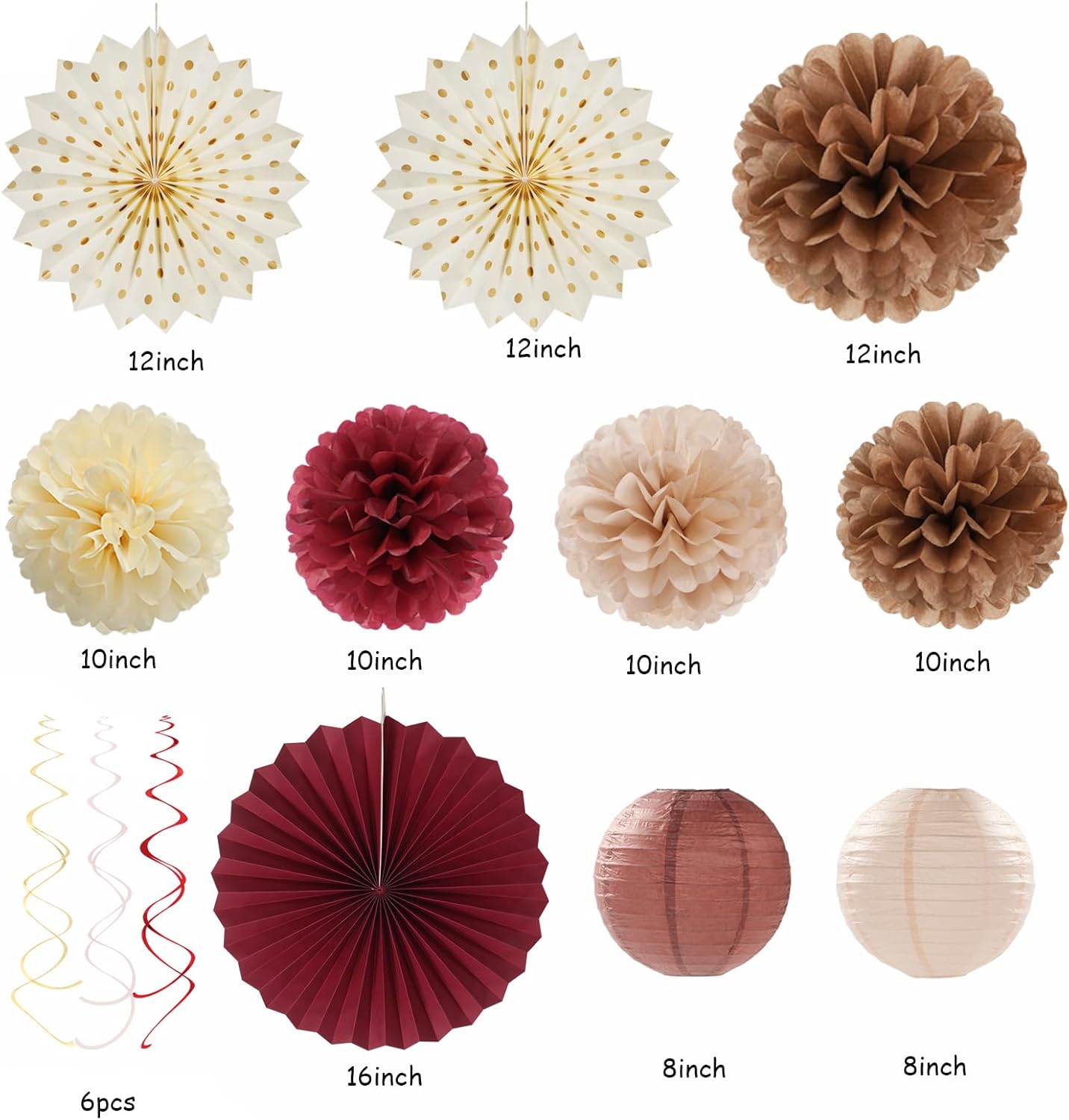 Brown Burgundy Champagne Dusty-Pink Party-Decorations - 33pcs Banner,Streamers Tassel Garland,Fall Boho Baby Shower,Wedding Tissue Pom Poms Honeycomb,Paper Lantern Fan,Birthday,Engagement Hugtmr