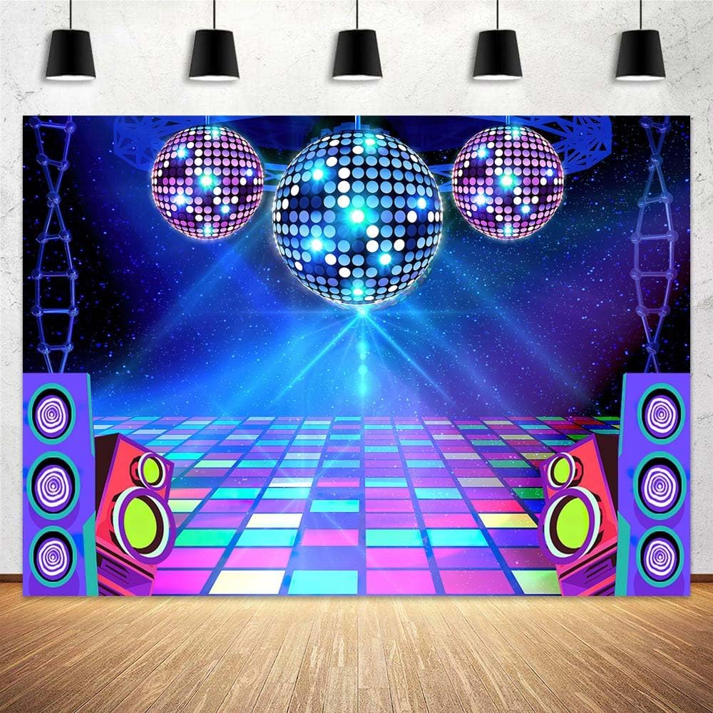 Dance Party Backdrop Retro 80s 90s Theme Stage Dance Ball Music Birthday Party Decoration DJ Photography Background 10 x 8 ft for Baby Shower Picture Photo Shoot Polyester Fabric, Blue