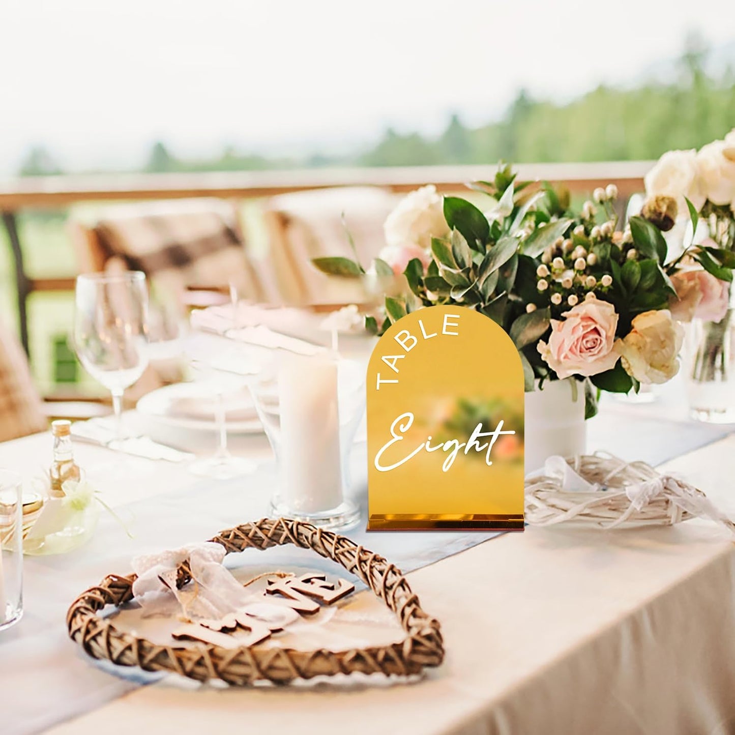 Gold Mirror Arch Wedding Table Numbers 1-30 with Stands, 5x7 Inch Acrylic Arch Sign with Holder for Wedding Reception Table Centerpiece Decoration(Gold Mirror)