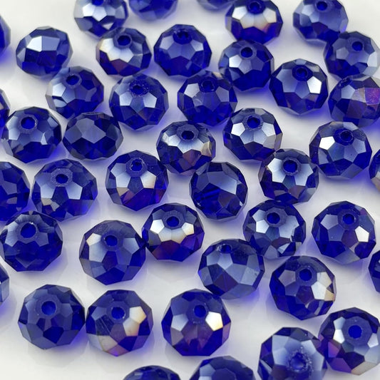 100pcs 8mm Crystal Glass Beads for Crafts Faceted Rondelle Glass Beads for Jewelry Making Crystal Spacer Beads for Necklaces Bracelets Earrings DIY Craft(Dark Blue AB)