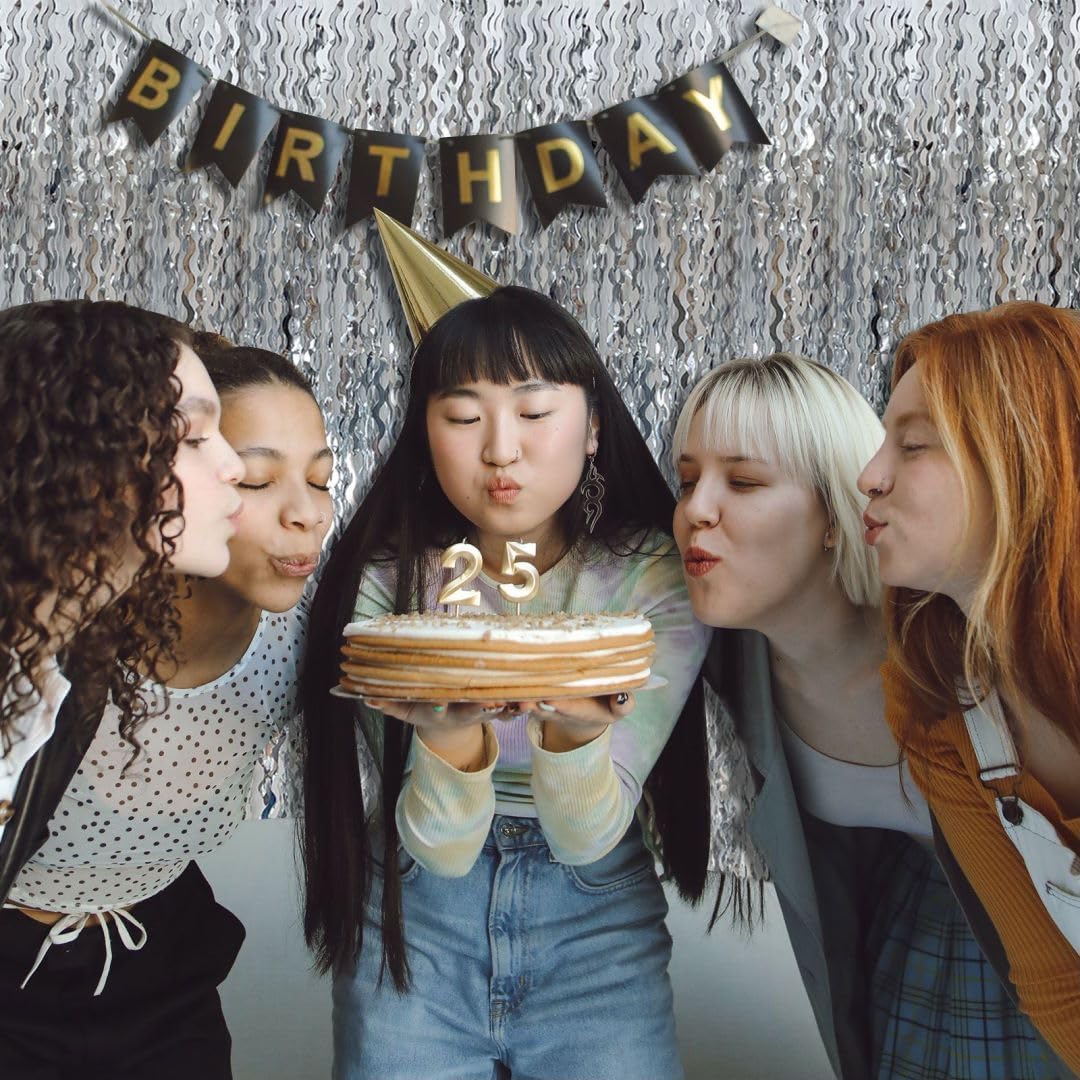 Foil Curtain Backdrop Silver Photo Backdrop Metallic Tinsel Foil Fringe Curtains Photo Booth Props for Birthday Decorations Bachelorette Party Decorations Baby Shower Decorations