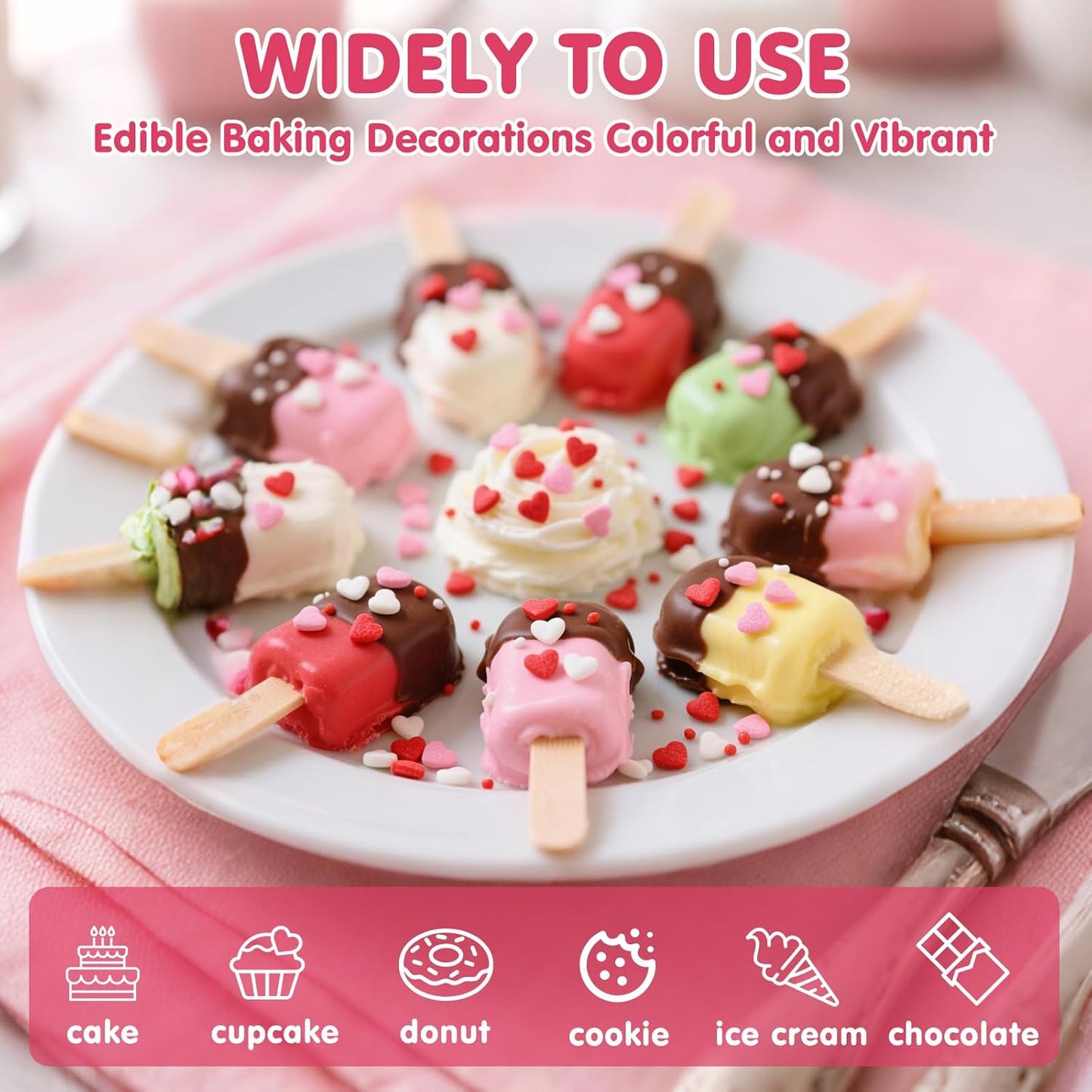 Edible Heart Sprinkles for Cake Decorating,Red Pink White Heart Shapes Mix,100g,Miniature Sugar Sprinkle for Baking Decorations ,Cake Ice Cream Cookies Cupcake Chocolate Topper Birthday Wedding Valentines Christmas Supplie