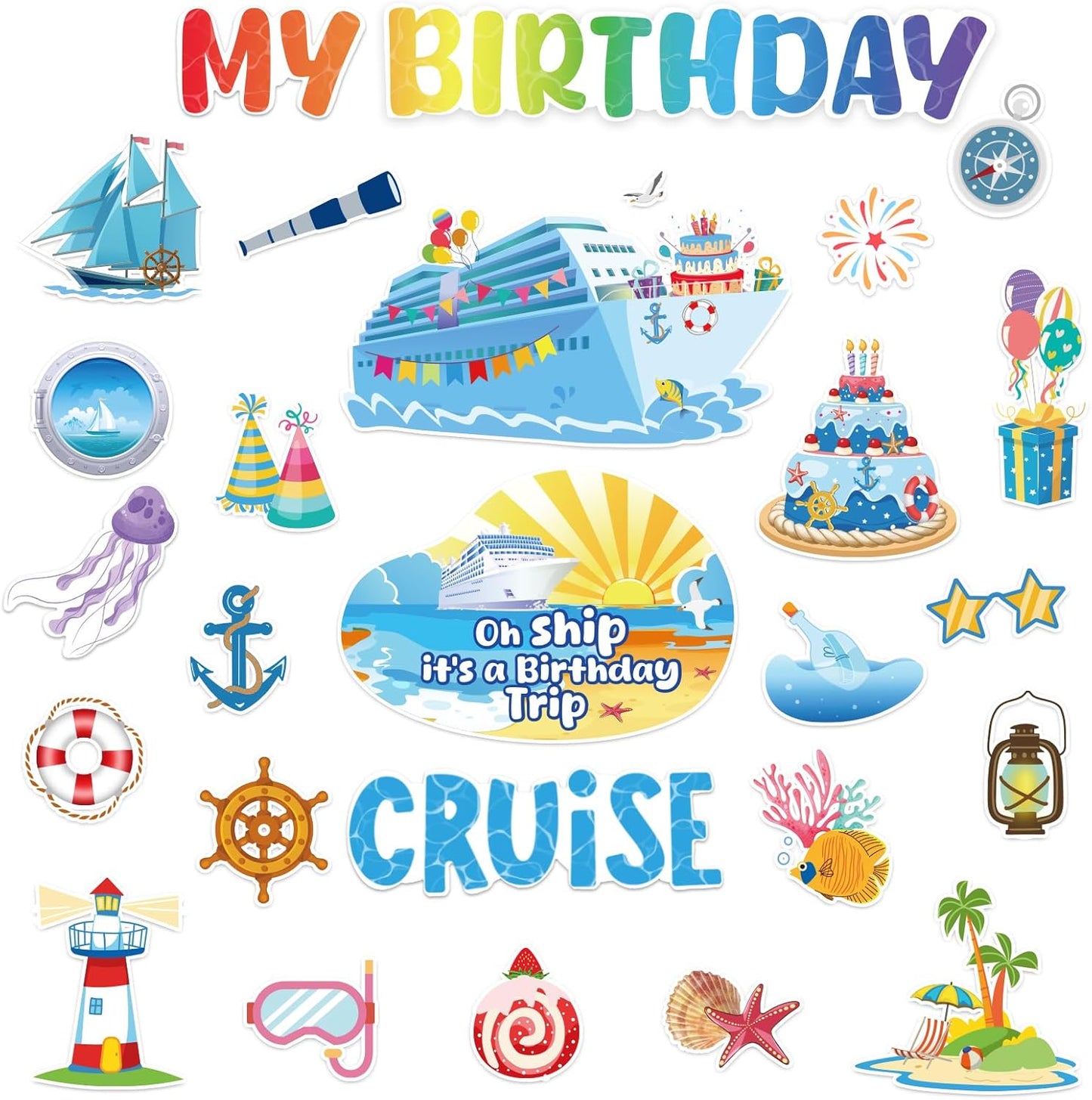 26 Pcs Birthday Cruise Door Decorations Magnetic, Funny Cruise Ship Sea Navigation Door Magnets Stickers Cruise Door Decor for Cabin Door Fridge Car Accessories Carnival Birthday Party Supplies