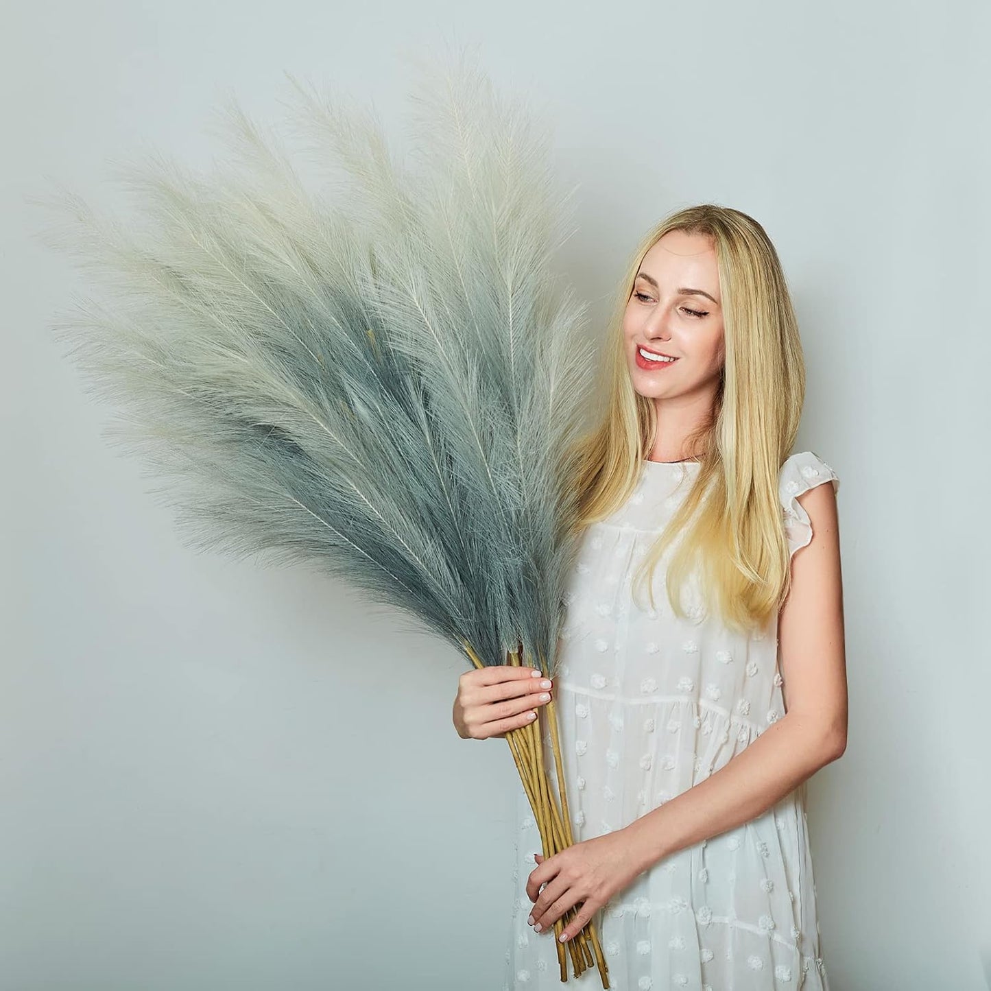 Faux Pampas Grass Decor, 6 Stems Artificial Pampas Grass - 43 inch Tall Pompass Grass Large Pompous Boho Flower Arrangement Home Decor for Room Wedding Party