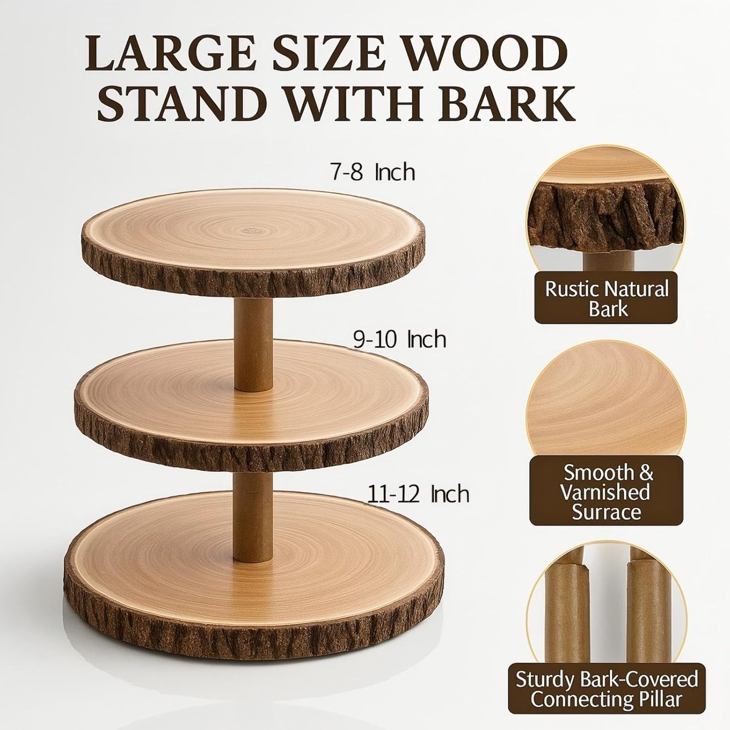 Cupcake Stand Wood Dessert Stands 3 Tier Cupcake Tower Large Cupcake Display Stand Rustic Cupcake Tier Stand for Woodland Baby Shower Decorations,Wedding,Birthday,Party,Farmhouse Decor