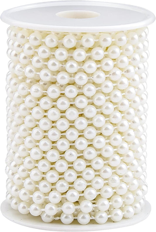 Craft String Pearls Bead 6MM, 33 Feet Ivory Fake Pearl Garland Beads Trim for Wedding Christmas Tree Decorations DIY